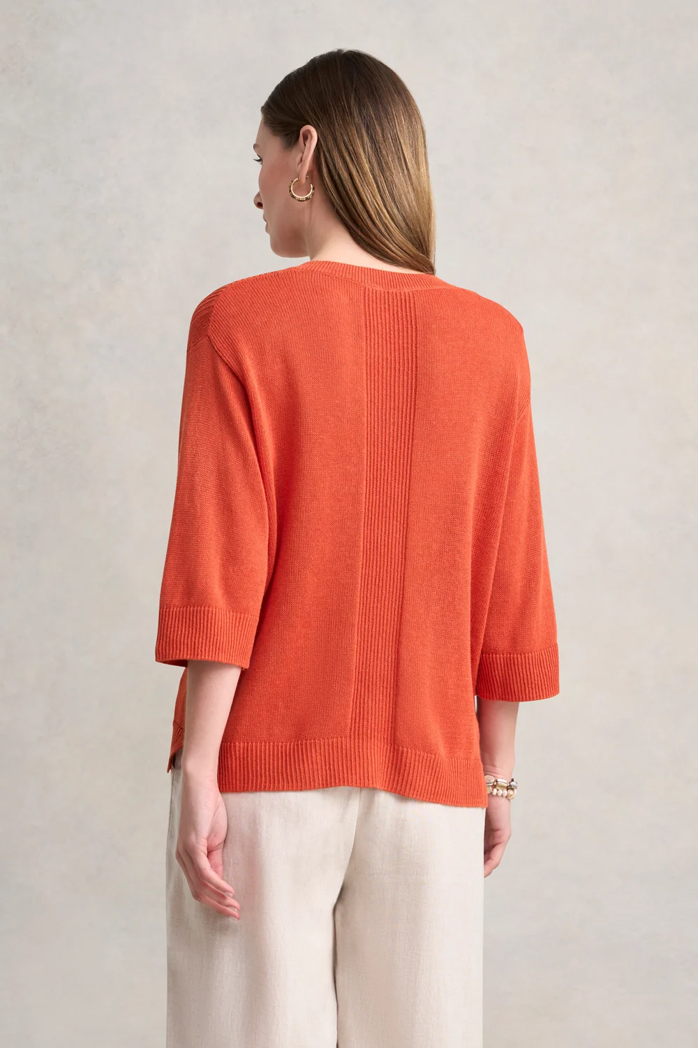 V-Neck Linen Knit - Burnt Orange - Image 4