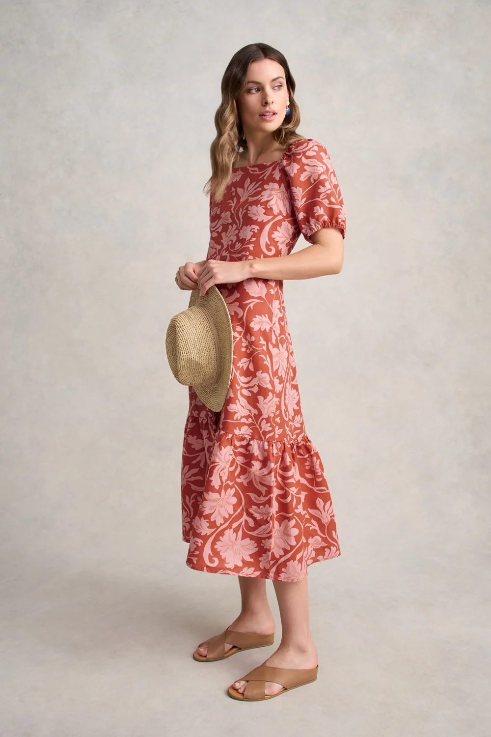 Linen Blend Printed Midi Dress – Rosewood Print - Image 3