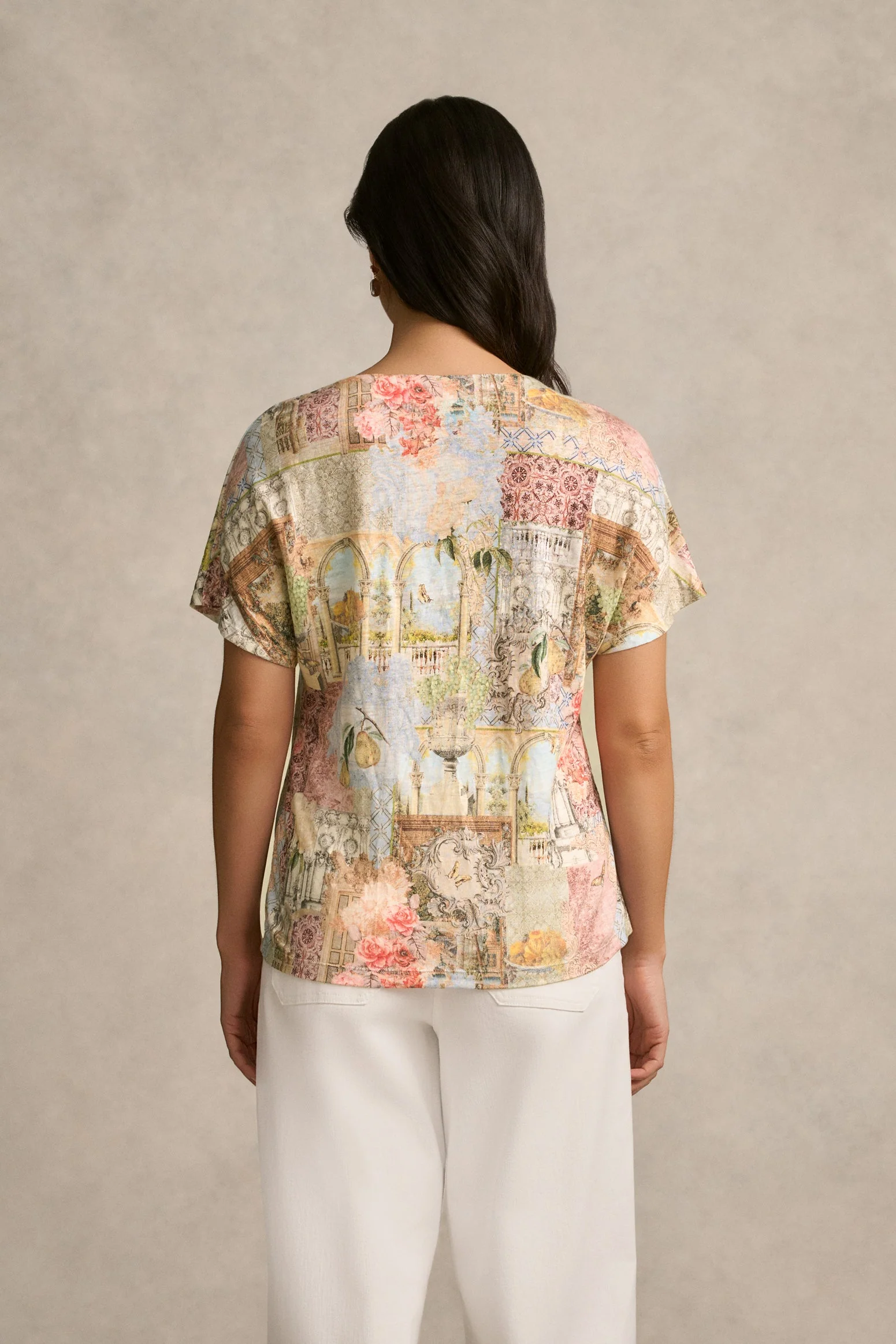 Printed Linen Tee - Villa Fleurie Print - Image 7