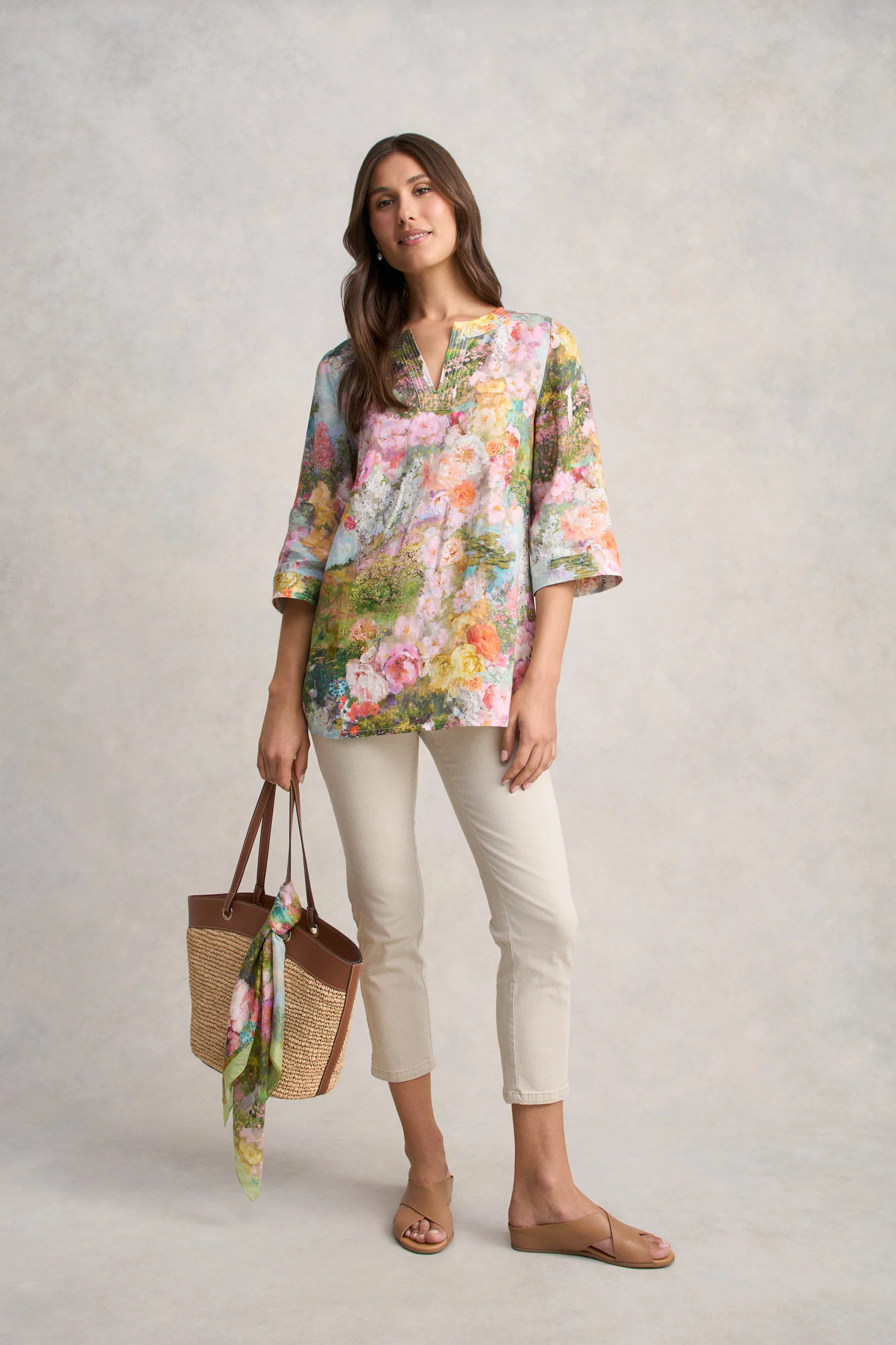 Printed Linen Tunic - Monet Print - Image 3