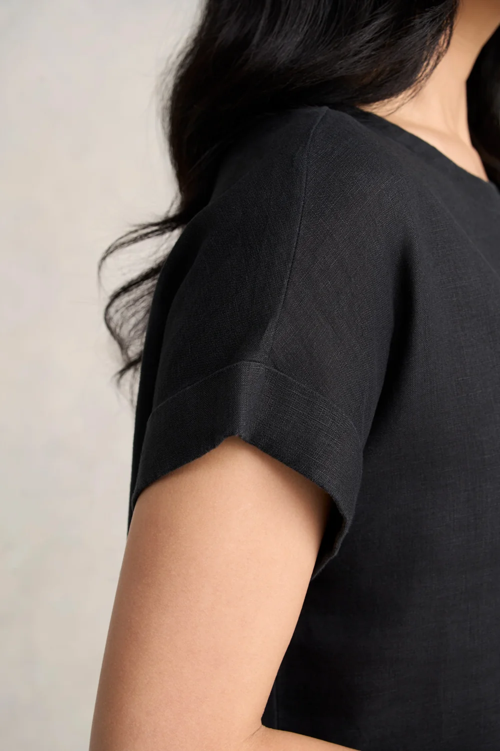 Linen Button Back Top - Black - Image 4