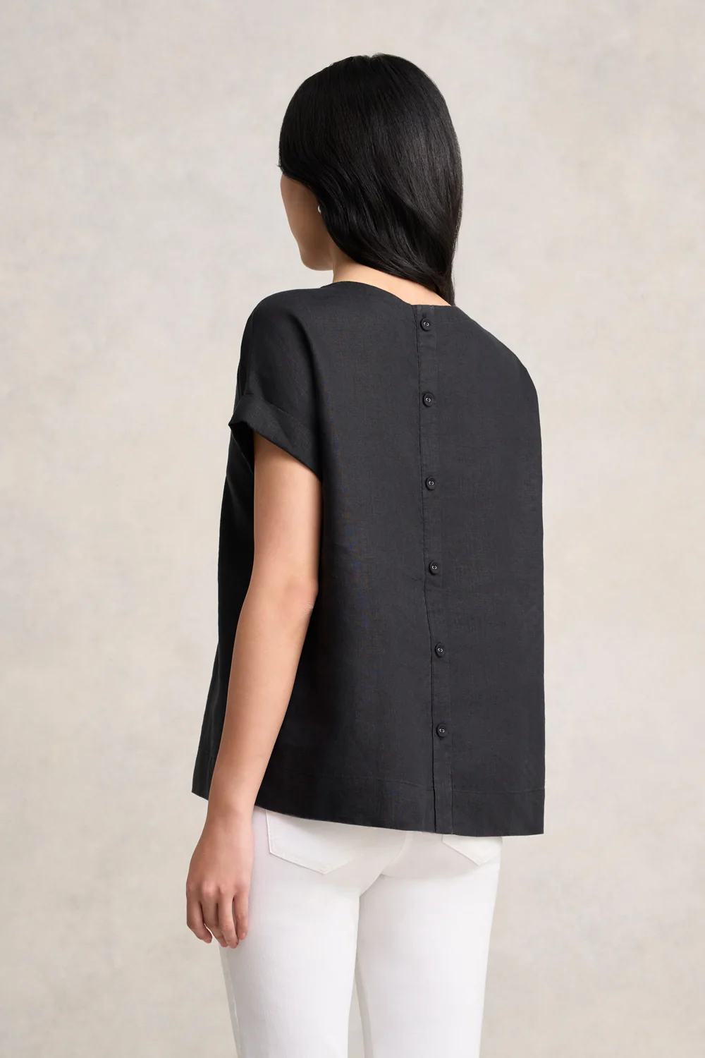 Linen Button Back Top - Black - Image 6