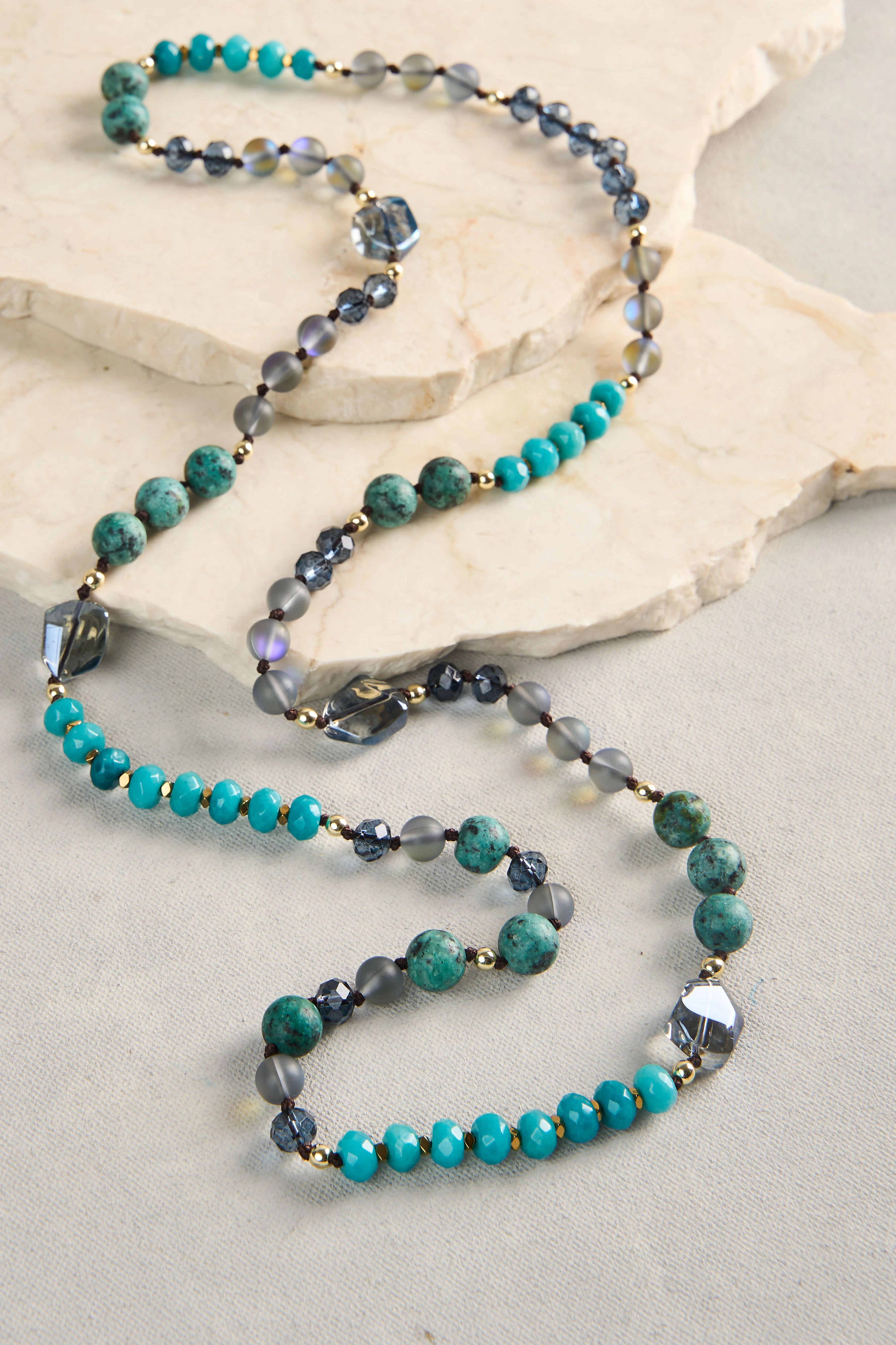 Long Bead Necklace - Blue Multi