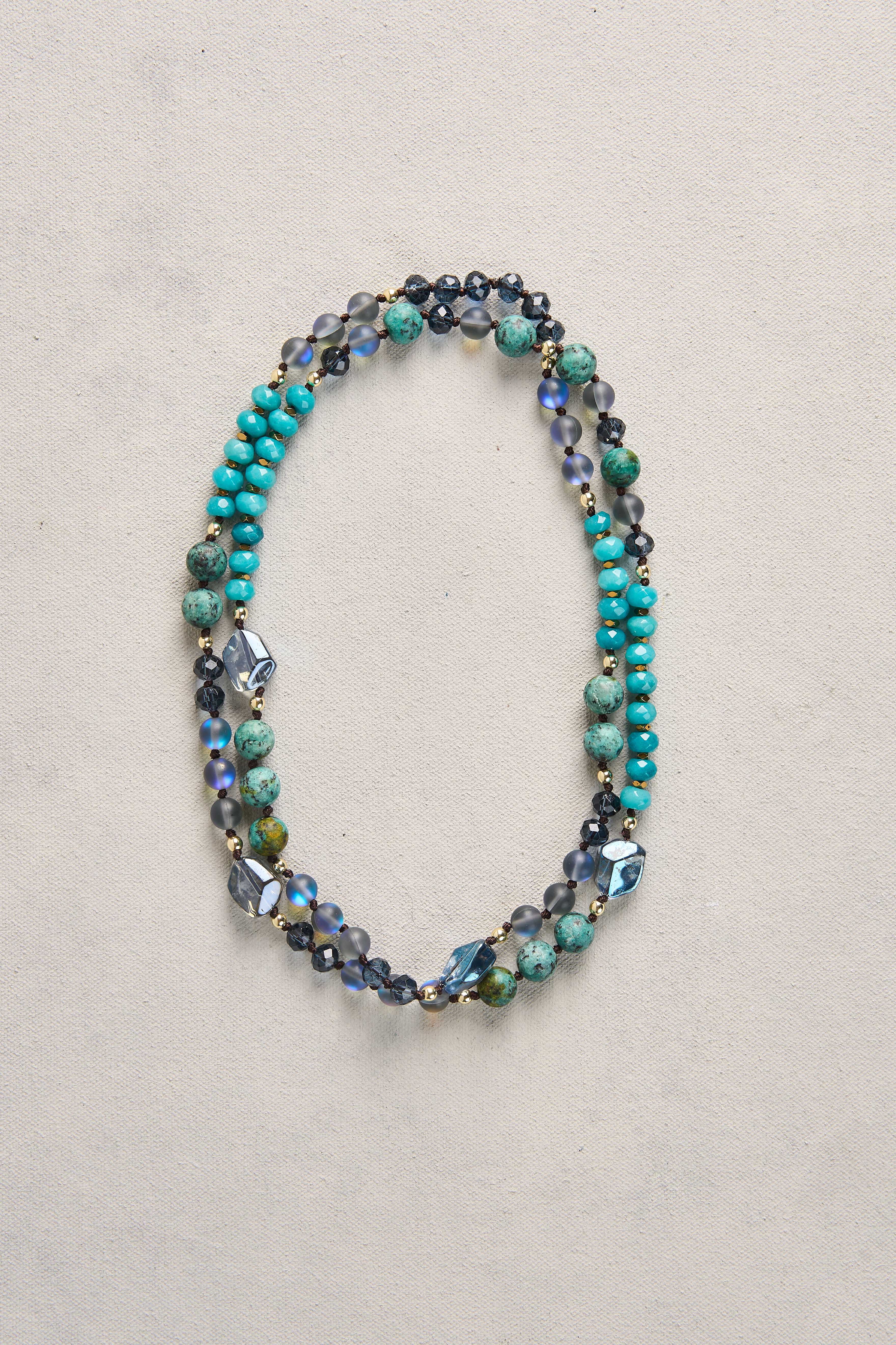 Long Bead Necklace - Blue Multi - Image 5