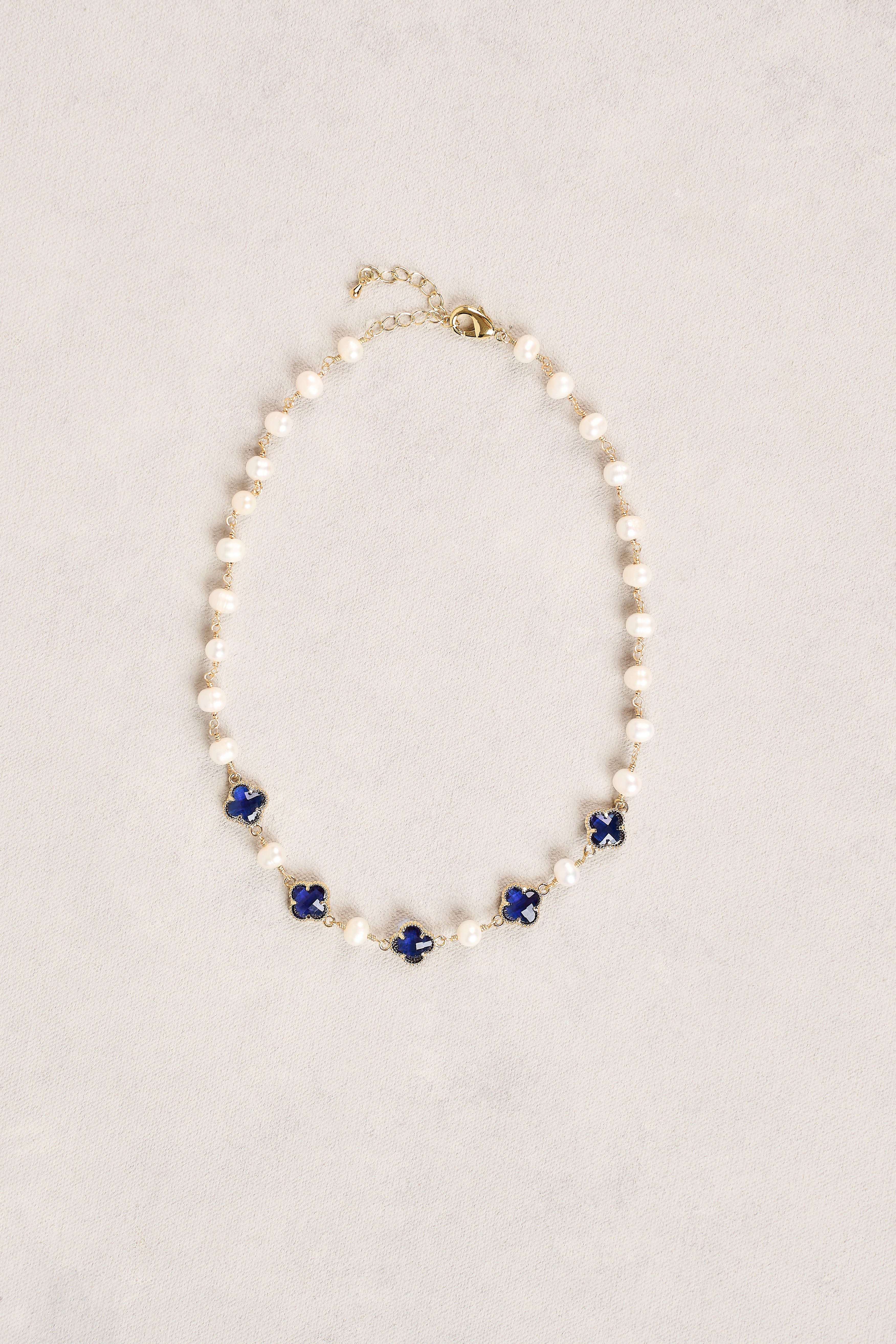 Pearl Link Clover Necklace - Green