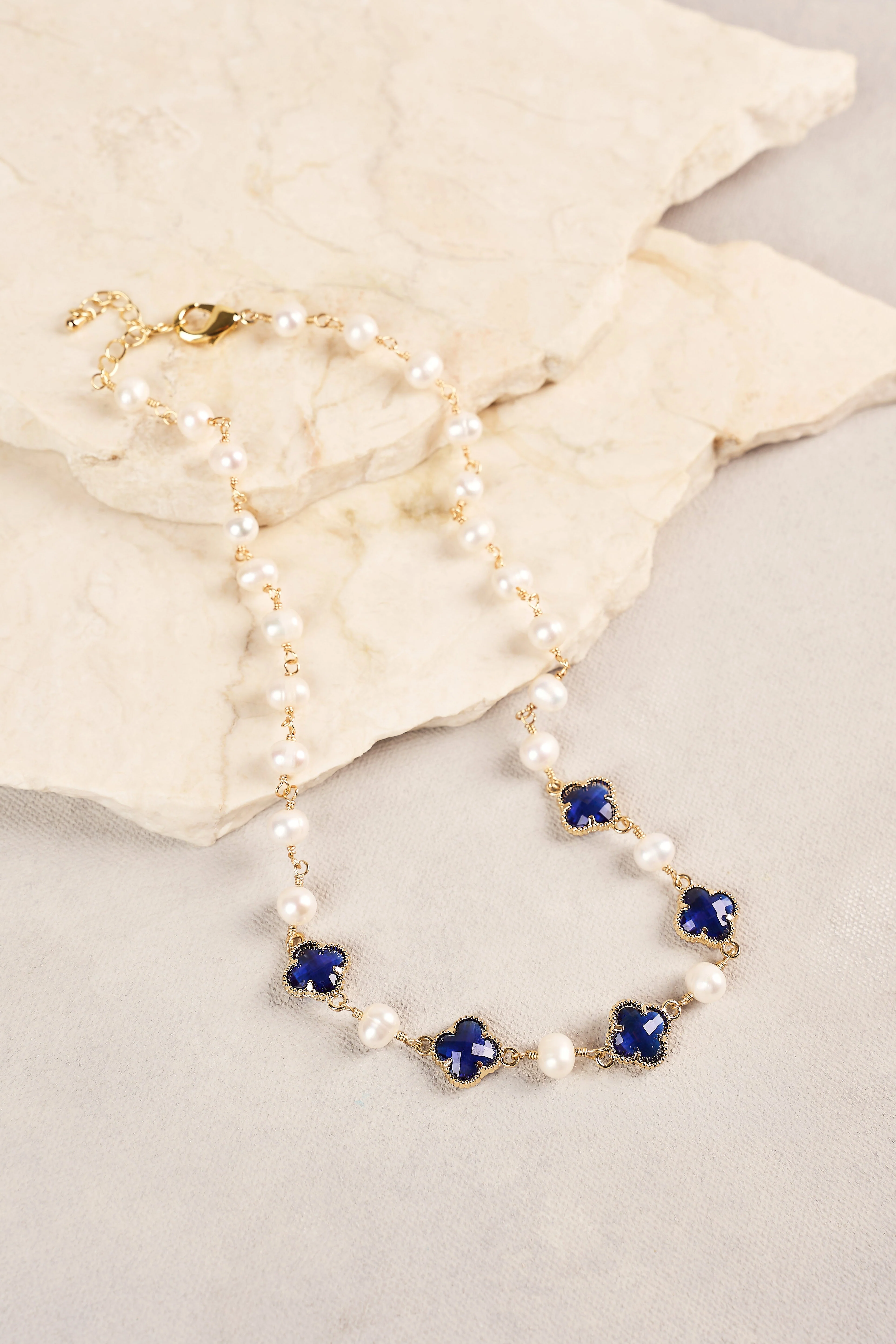Pearl Link Clover Necklace - Green - Image 4