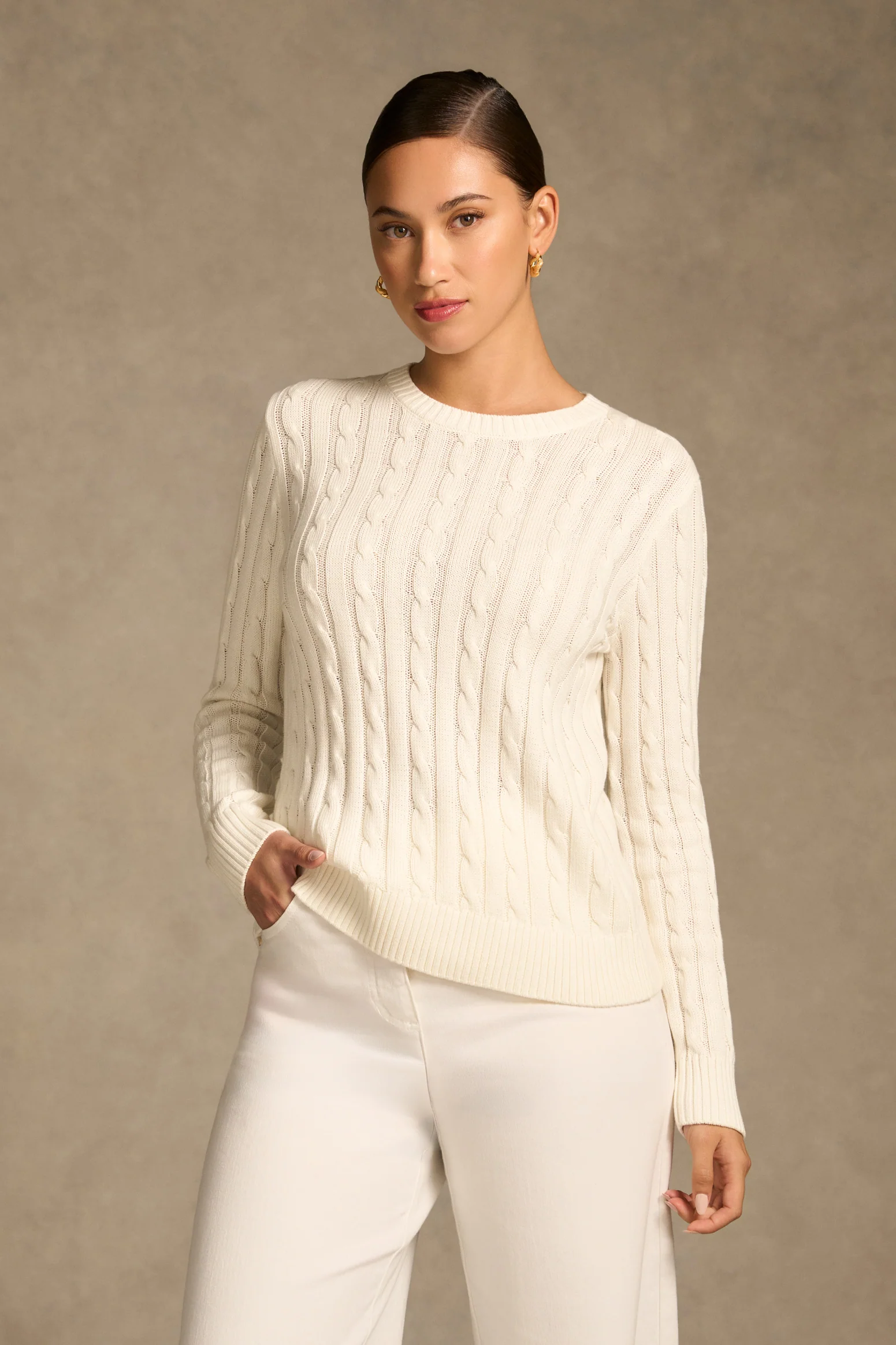Long Sleeve Cable Knit - Cream