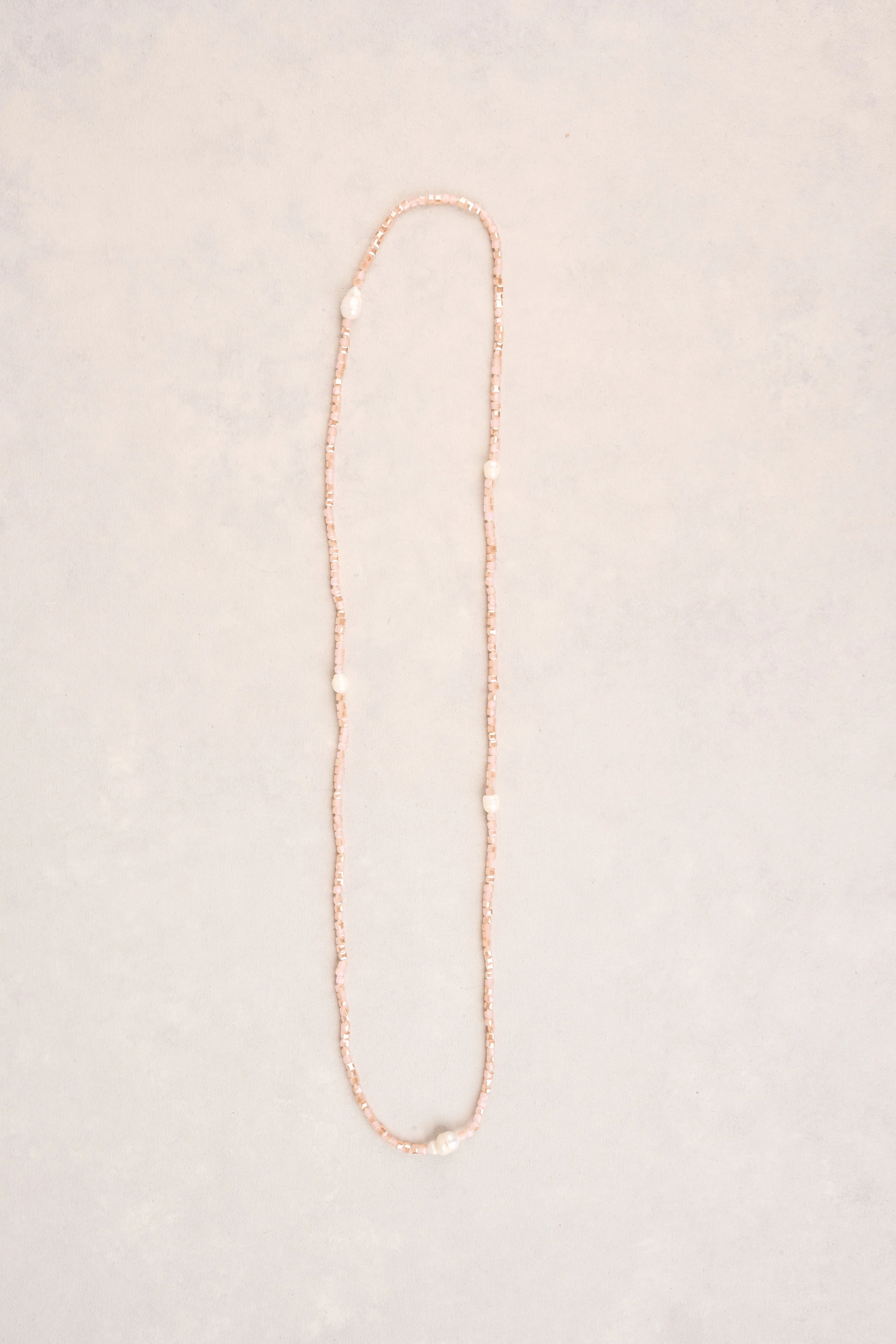 Long Square Beads Pearl Necklace - Dusty Pink - Image 3