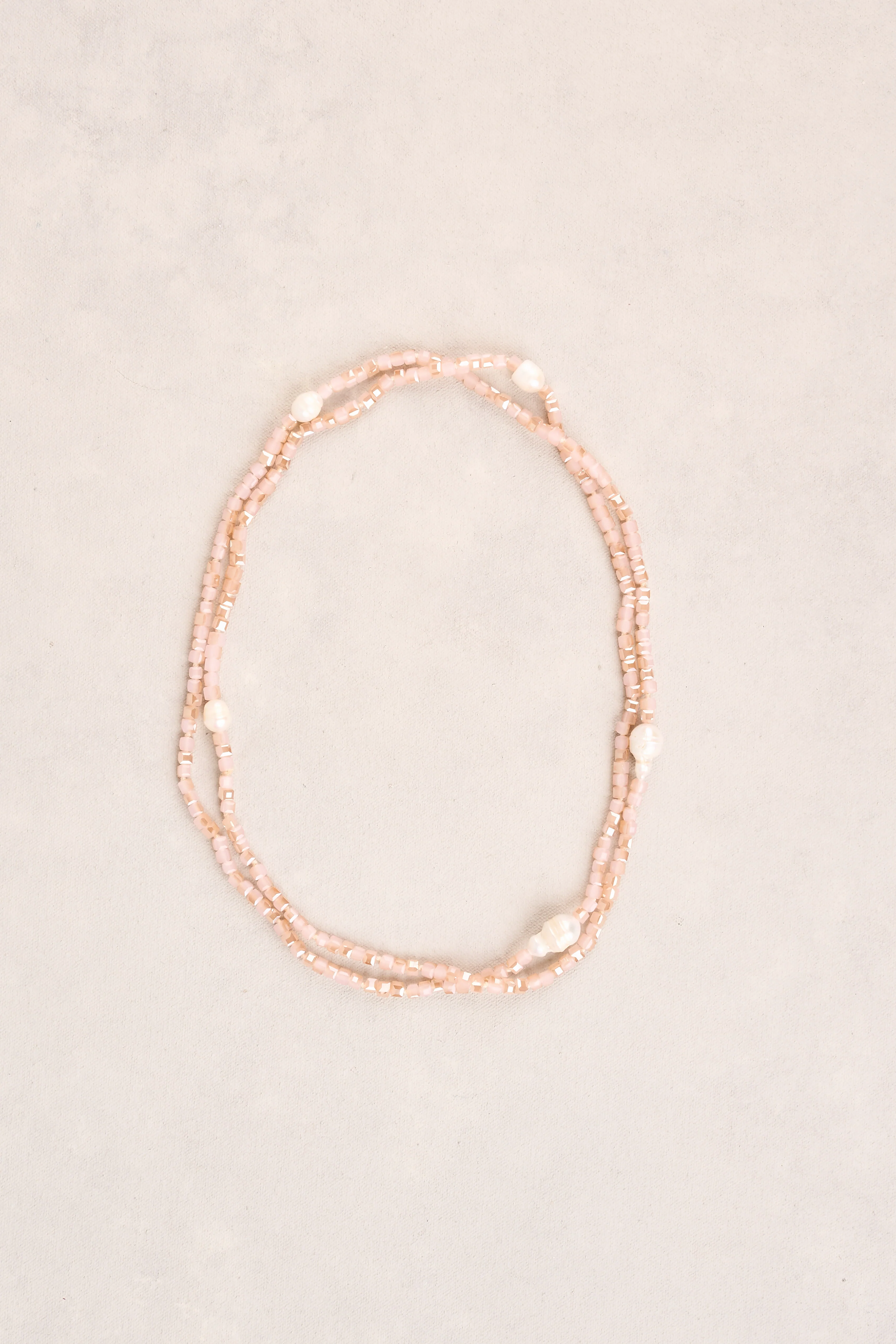 Long Square Beads Pearl Necklace - Dusty Pink - Image 4