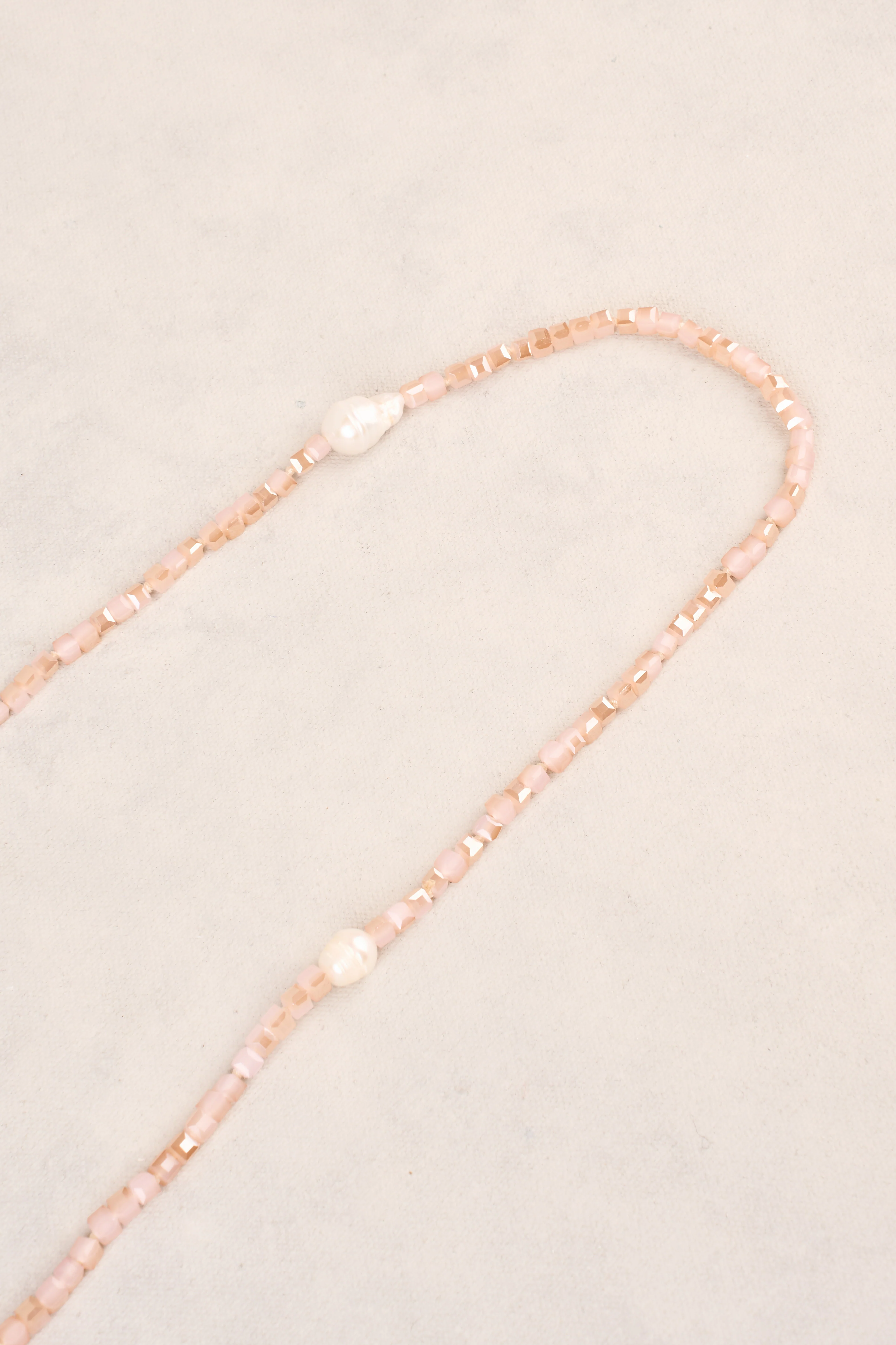 Long Square Beads Pearl Necklace - Dusty Pink - Image 5