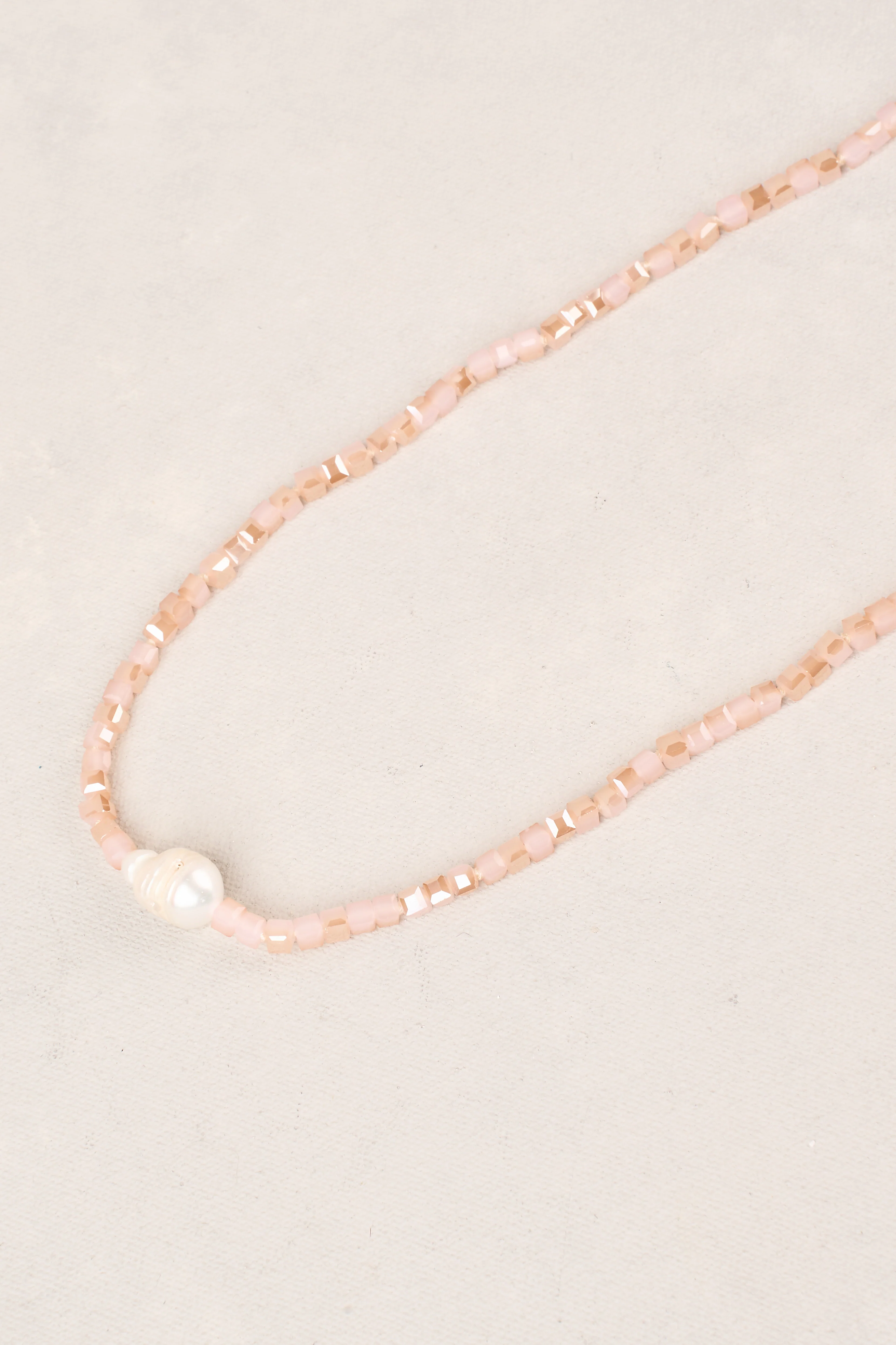 Long Square Beads Pearl Necklace - Dusty Pink - Image 6