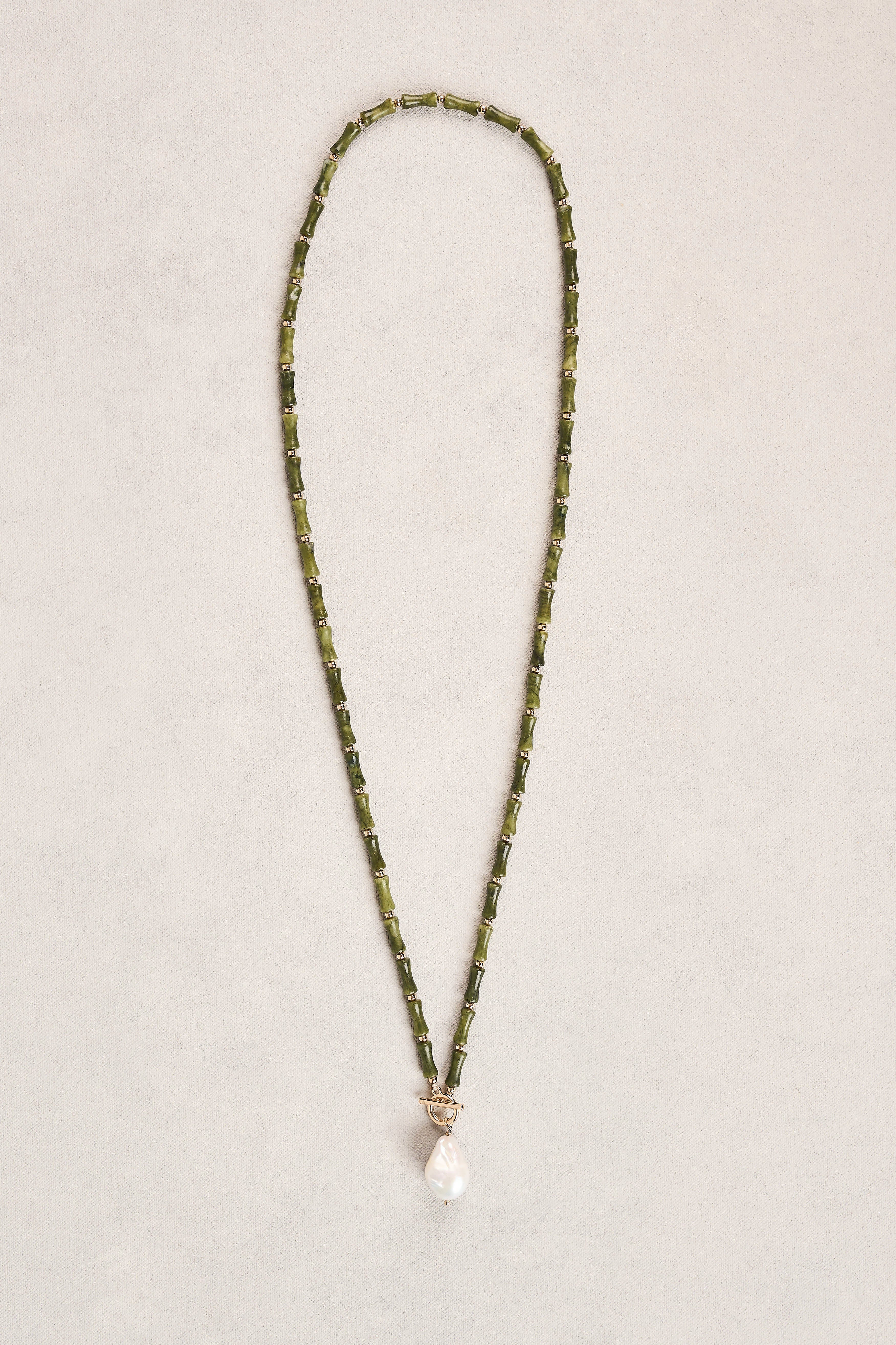 Long Beaded Pearl Necklace - Green - Image 2