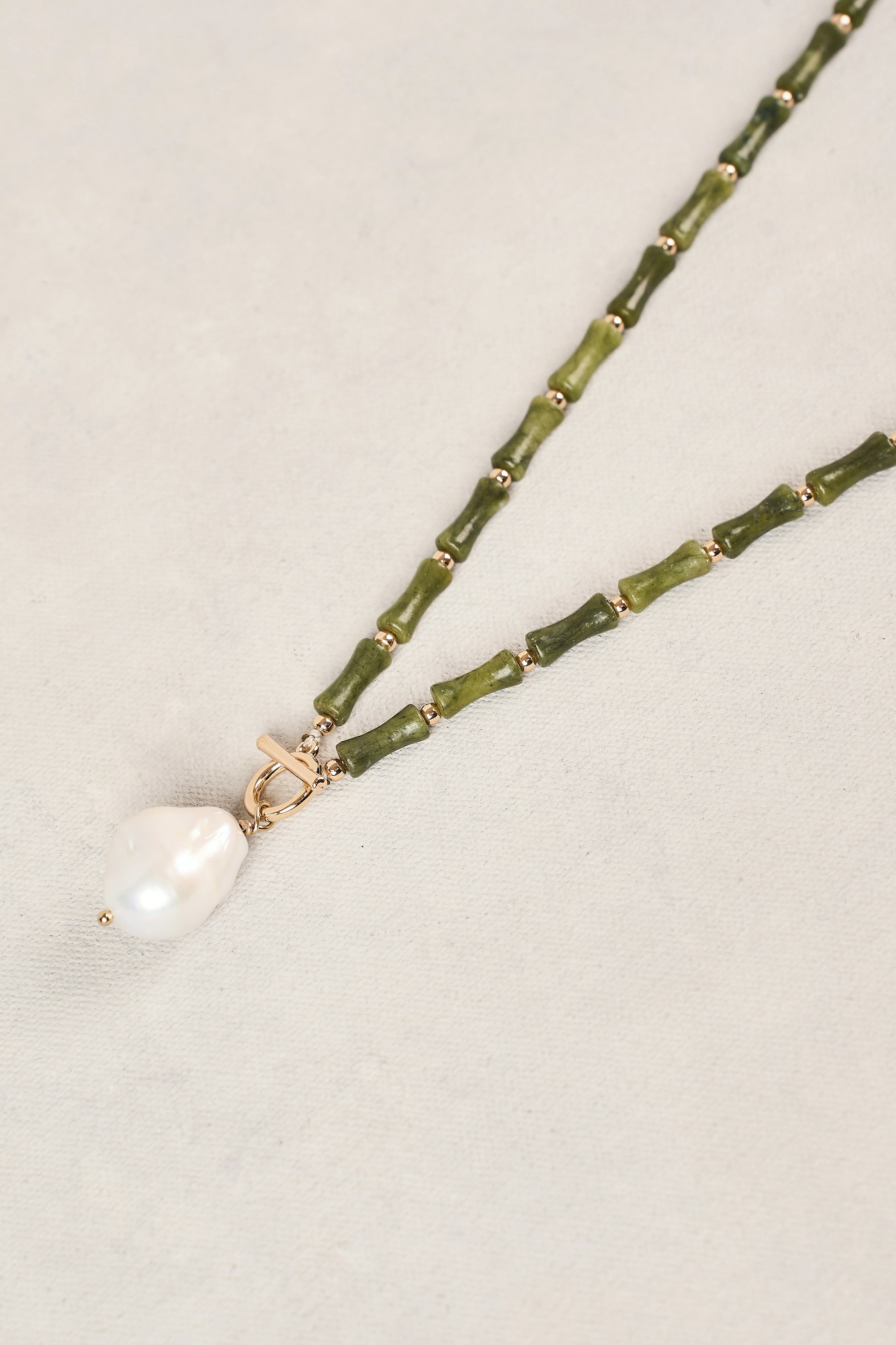 Long Beaded Pearl Necklace - Green - Image 4