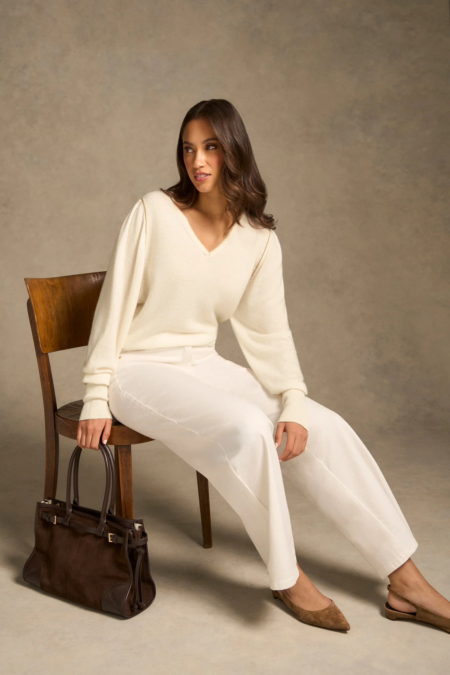 Cashmere Gold Detail Knit - Cream - Image 3