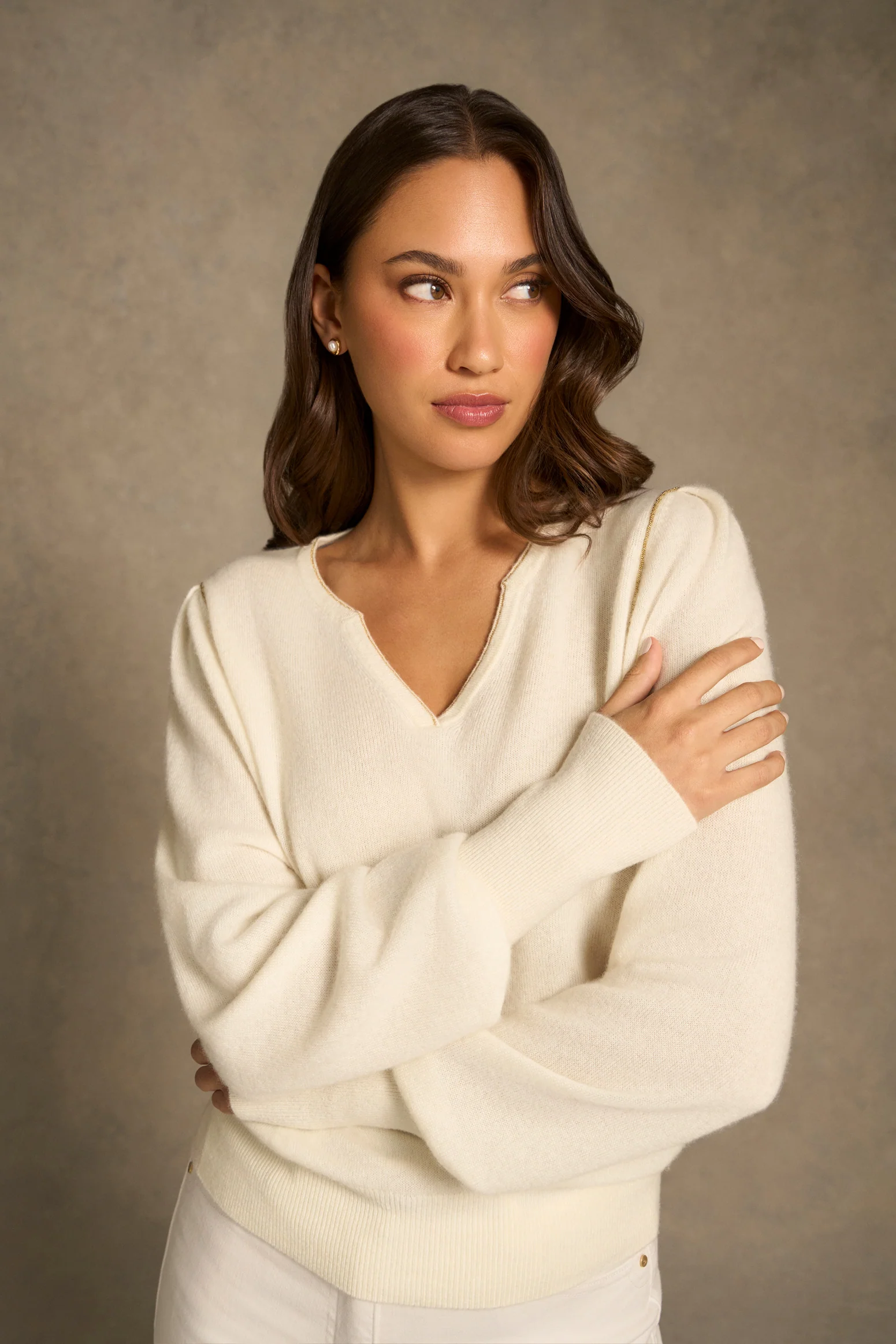 Cashmere Gold Detail Knit - Cream - Image 4