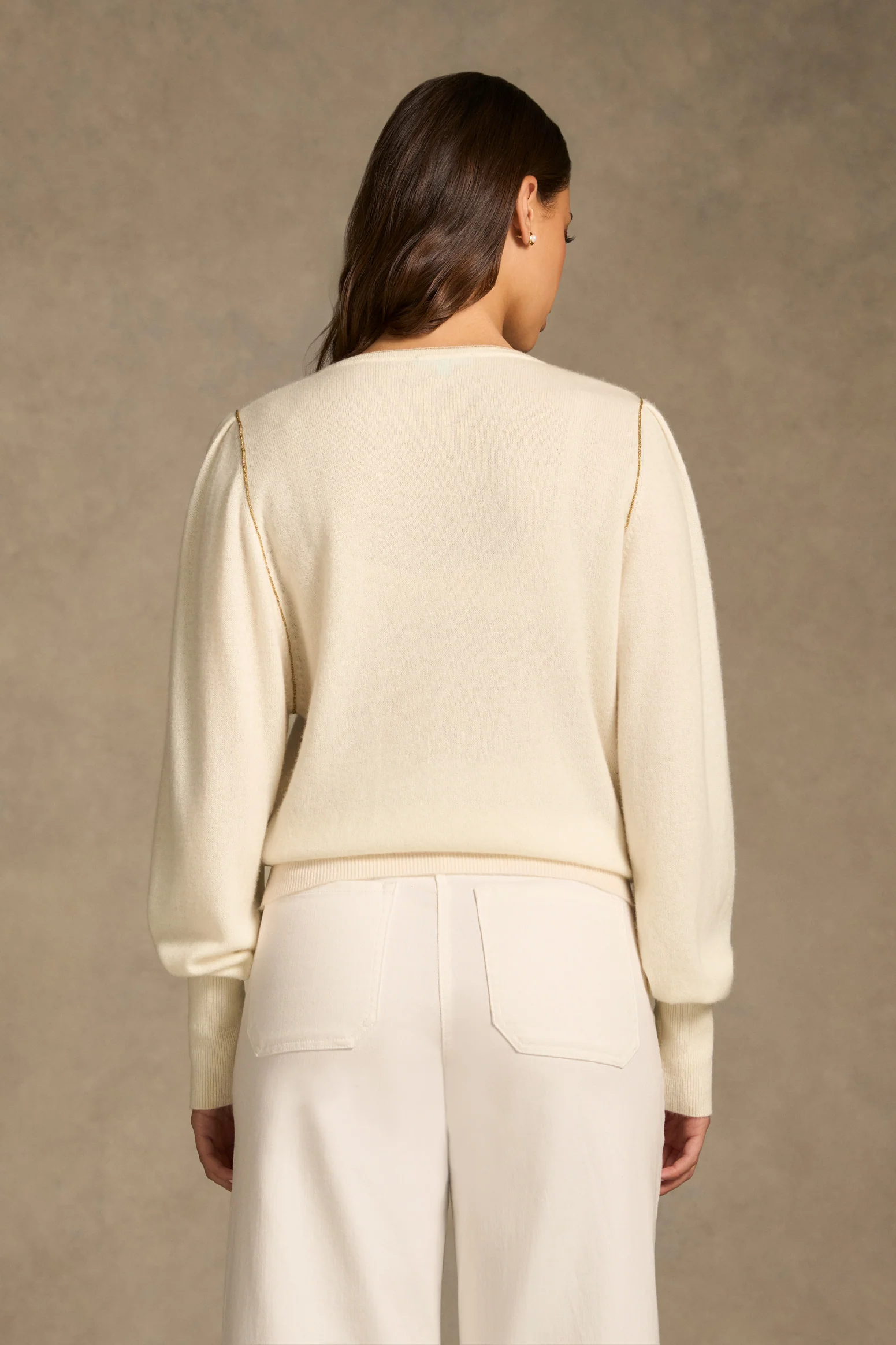 Cashmere Gold Detail Knit - Cream - Image 6