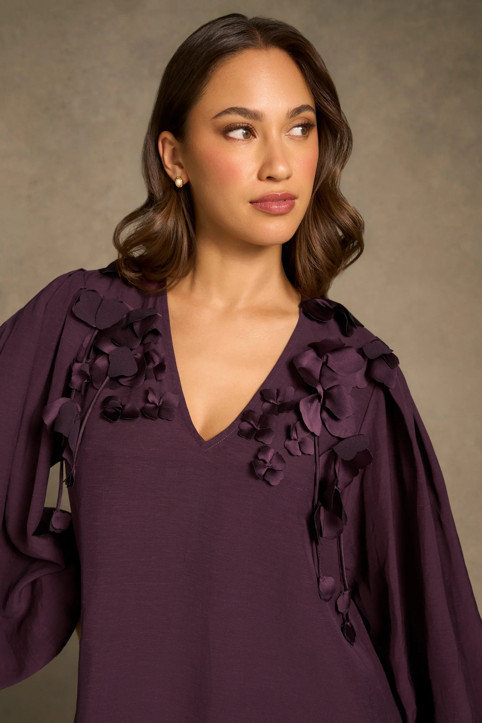 Floral Appliqué Blouse - Cherry - Image 3