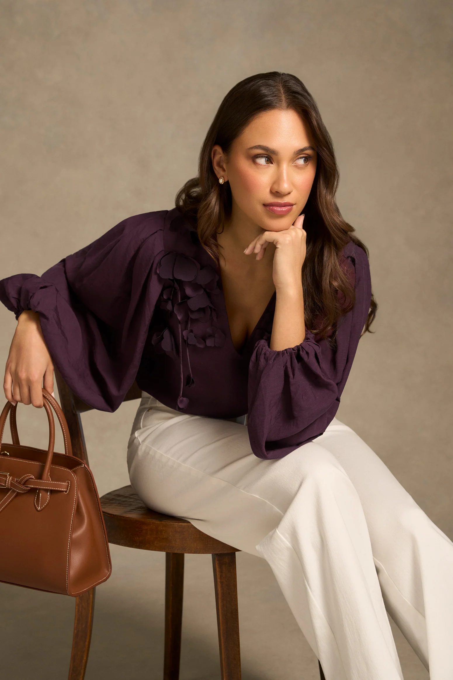 Floral Appliqué Blouse - Cherry - Image 5