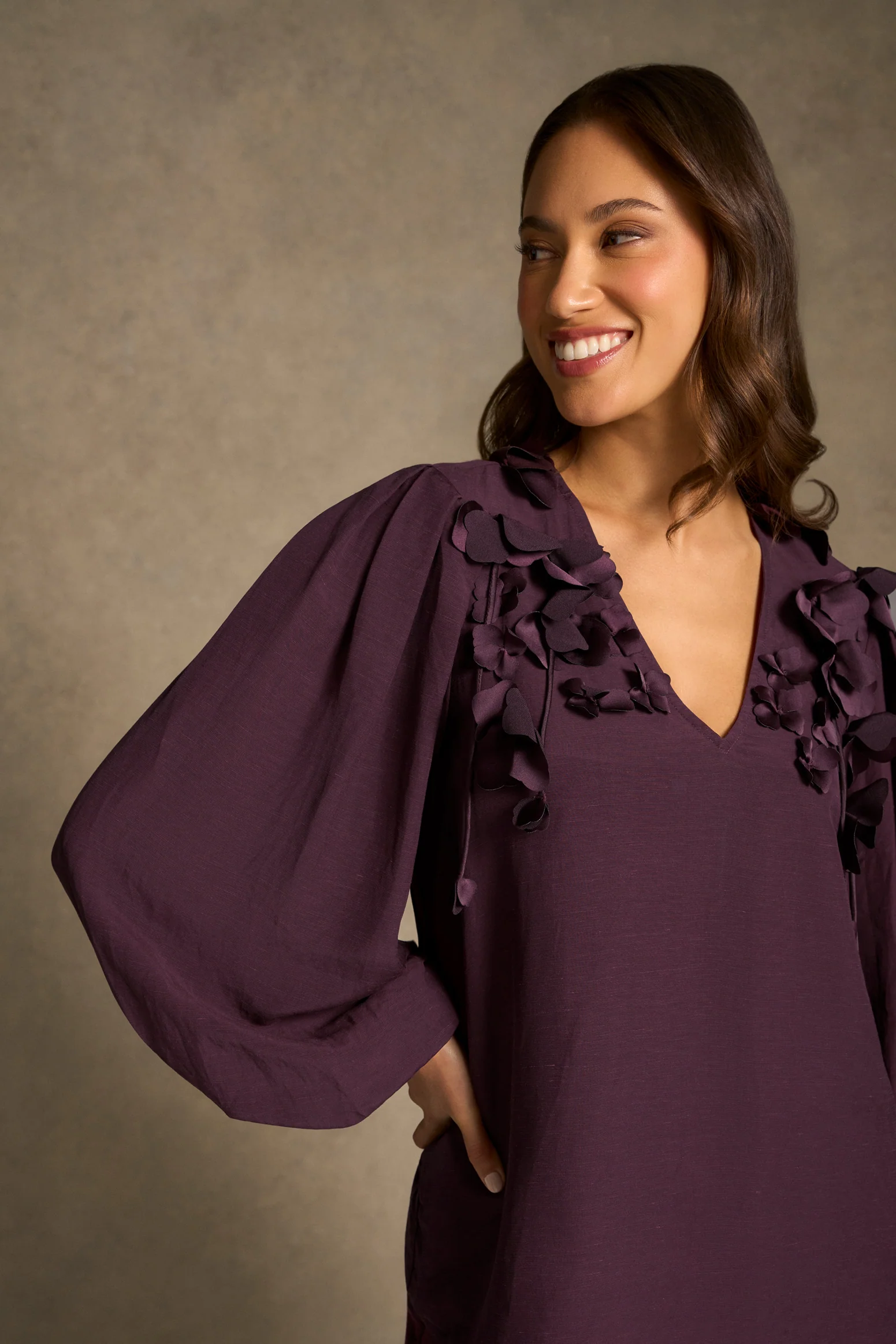 Floral Appliqué Blouse - Cherry - Image 6