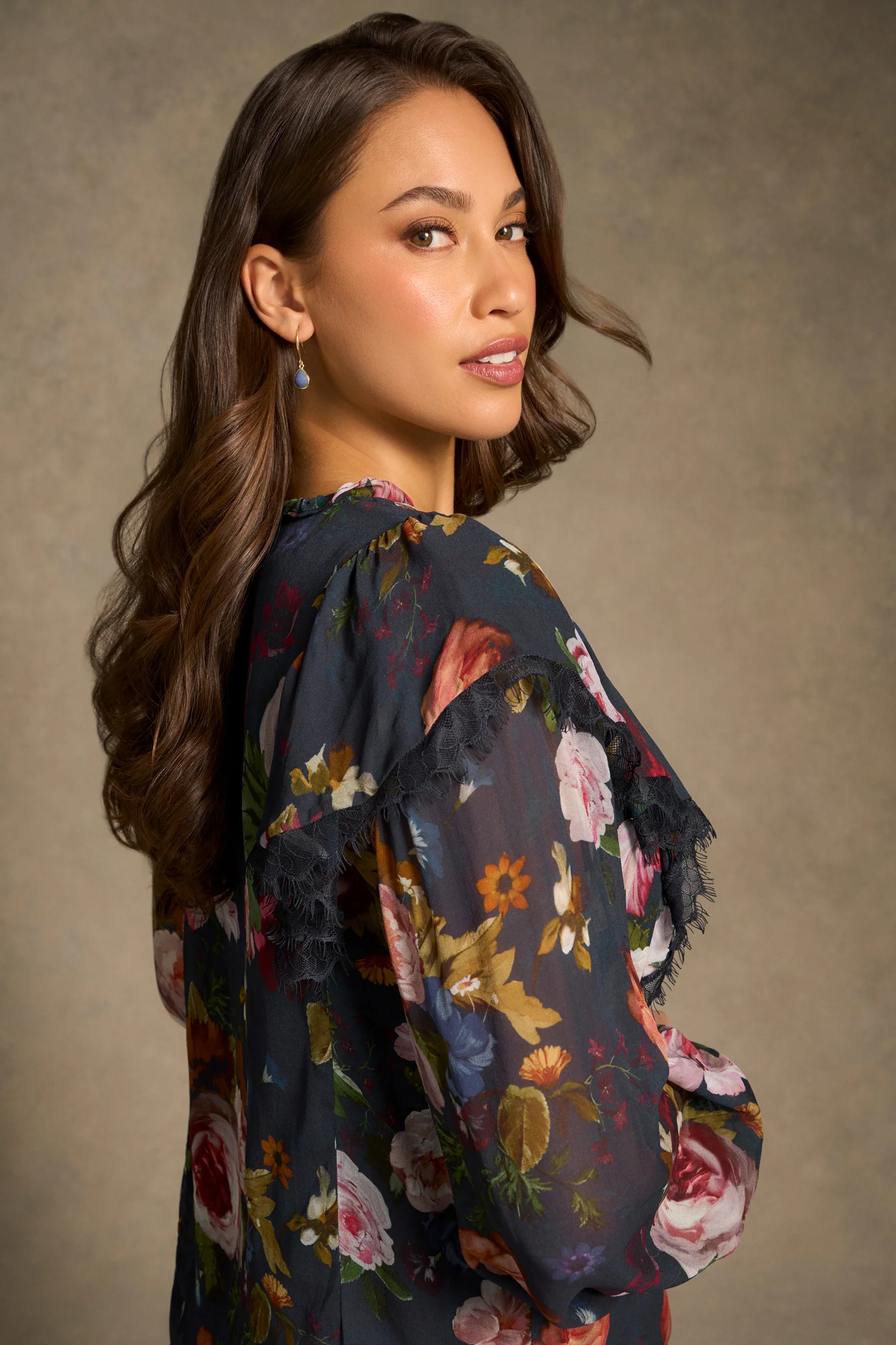 Frill Detail Printed Blouse - Ink Botanic Print - Image 4
