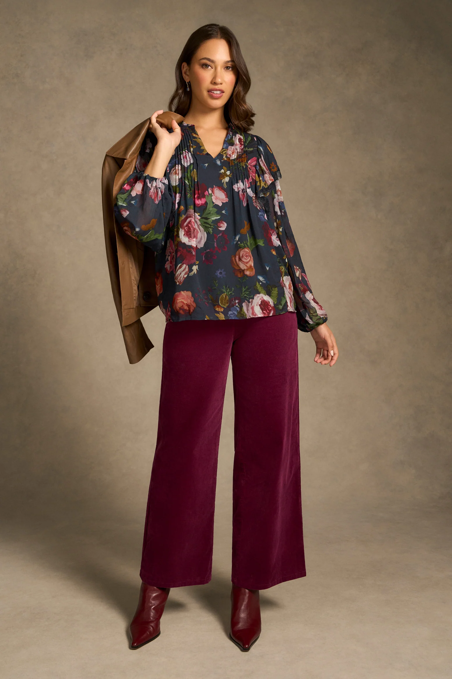 Frill Detail Printed Blouse - Ink Botanic Print - Image 5