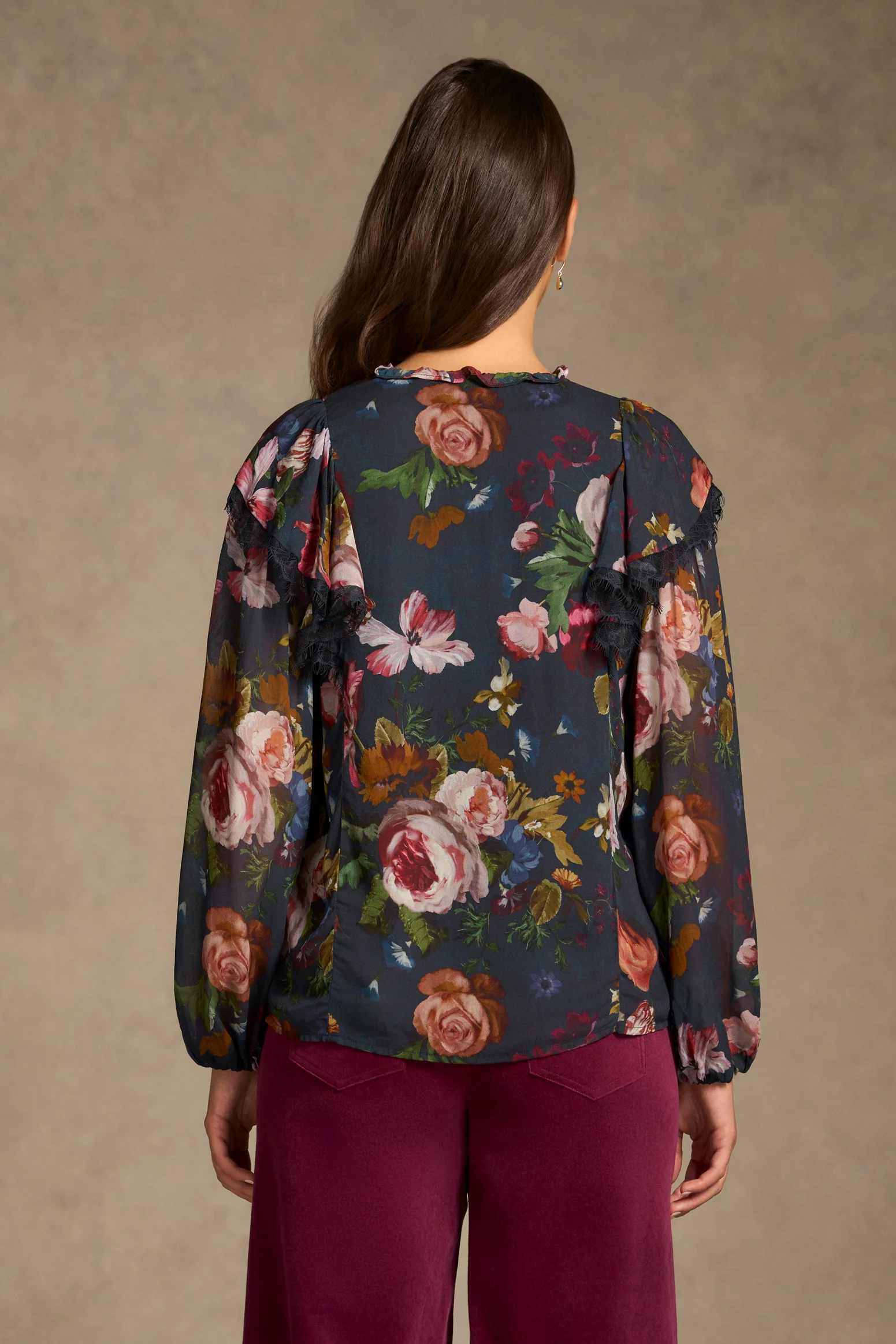 Frill Detail Printed Blouse - Ink Botanic Print - Image 7