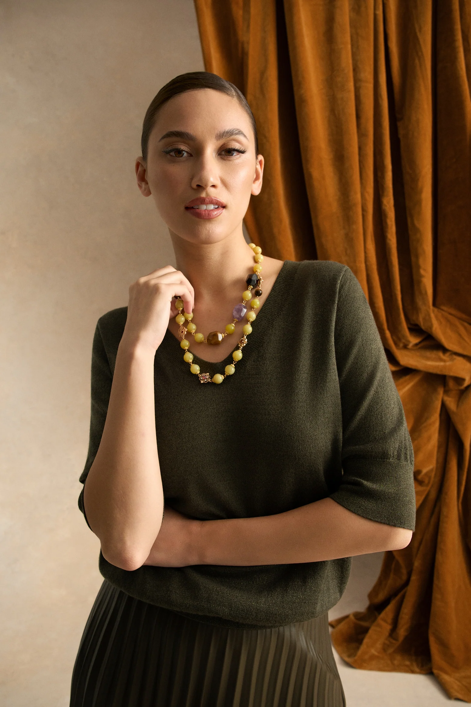Half Sleeve Wool Knit - Olive - Image 5