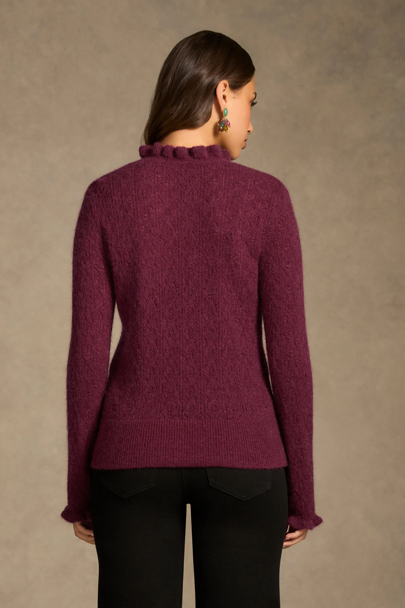 Pointelle Frill Knit - Plum - Image 3