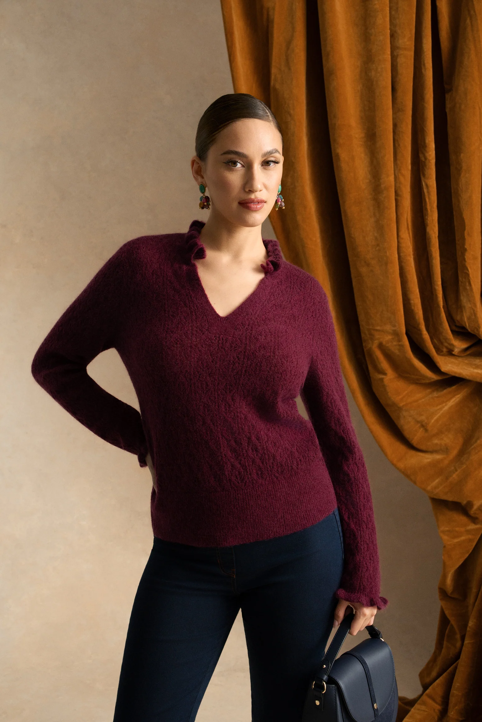 Pointelle Frill Knit - Plum - Image 6