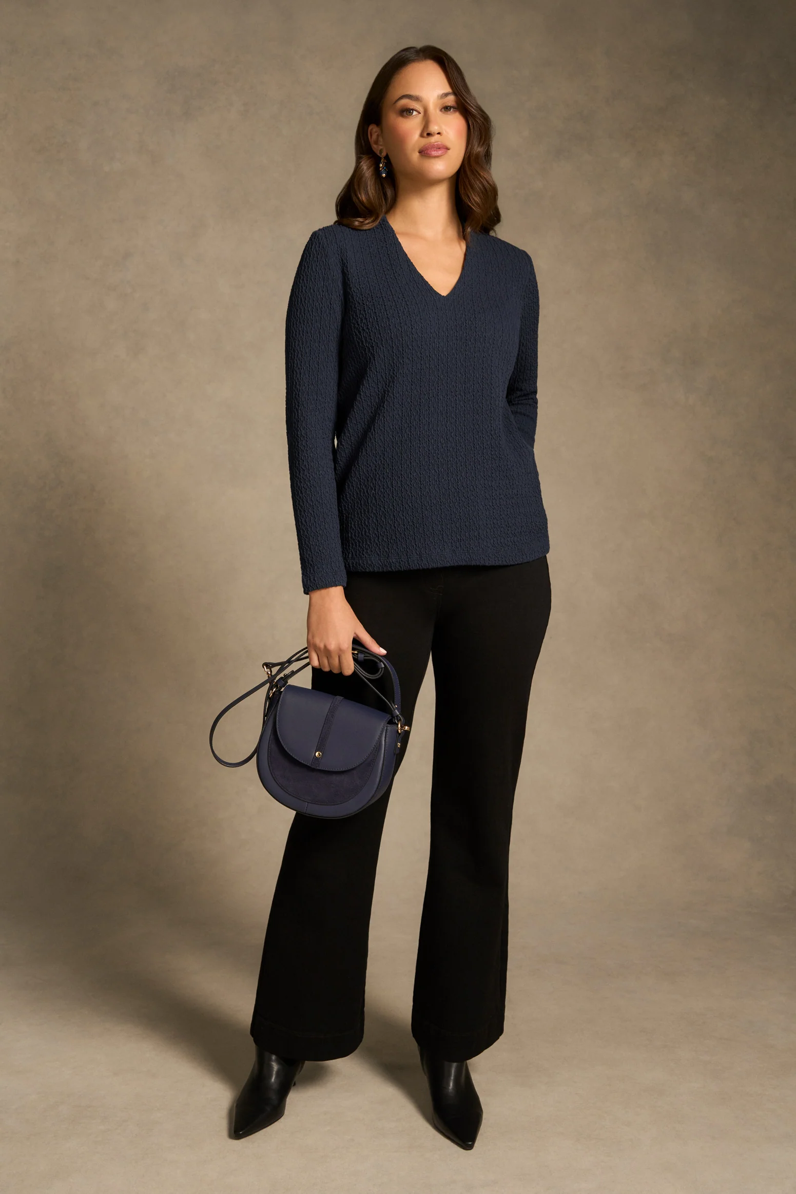 Textured Jacquard Long Sleeve Top - Ink - Image 3