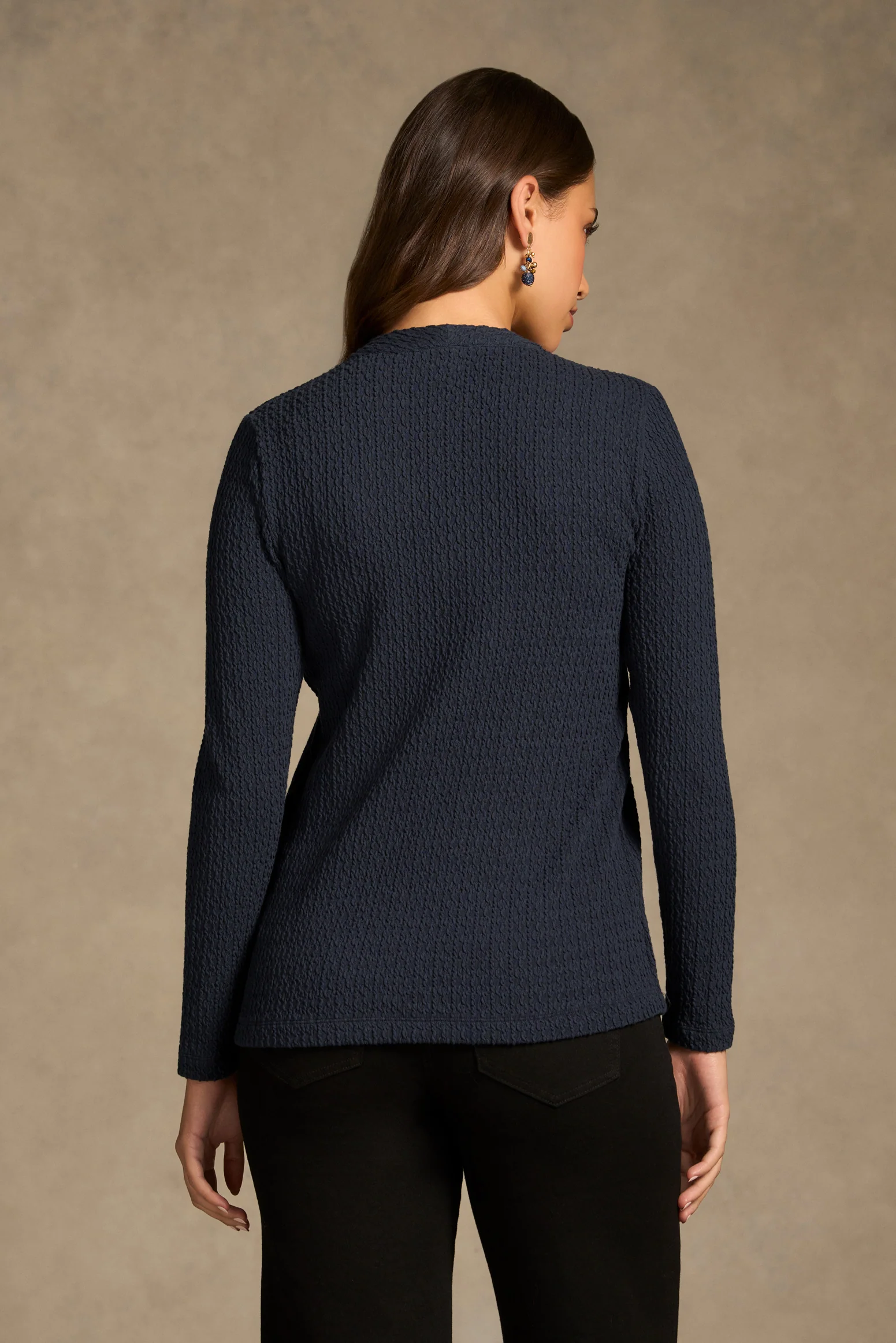 Textured Jacquard Long Sleeve Top - Ink - Image 5