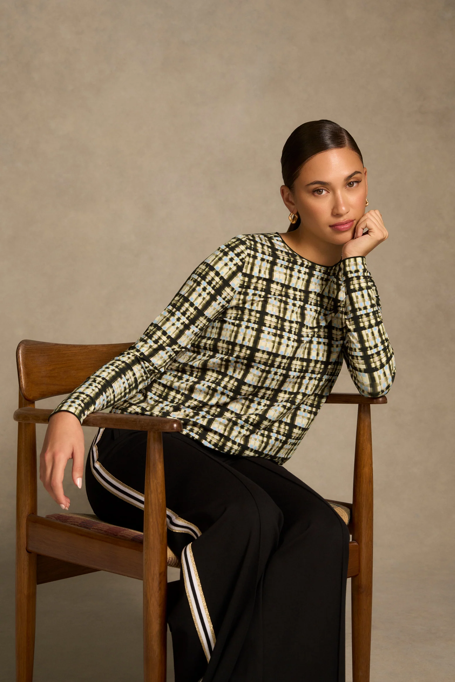 Relaxed Long Sleeve T-Shirt - Check Print - Image 3