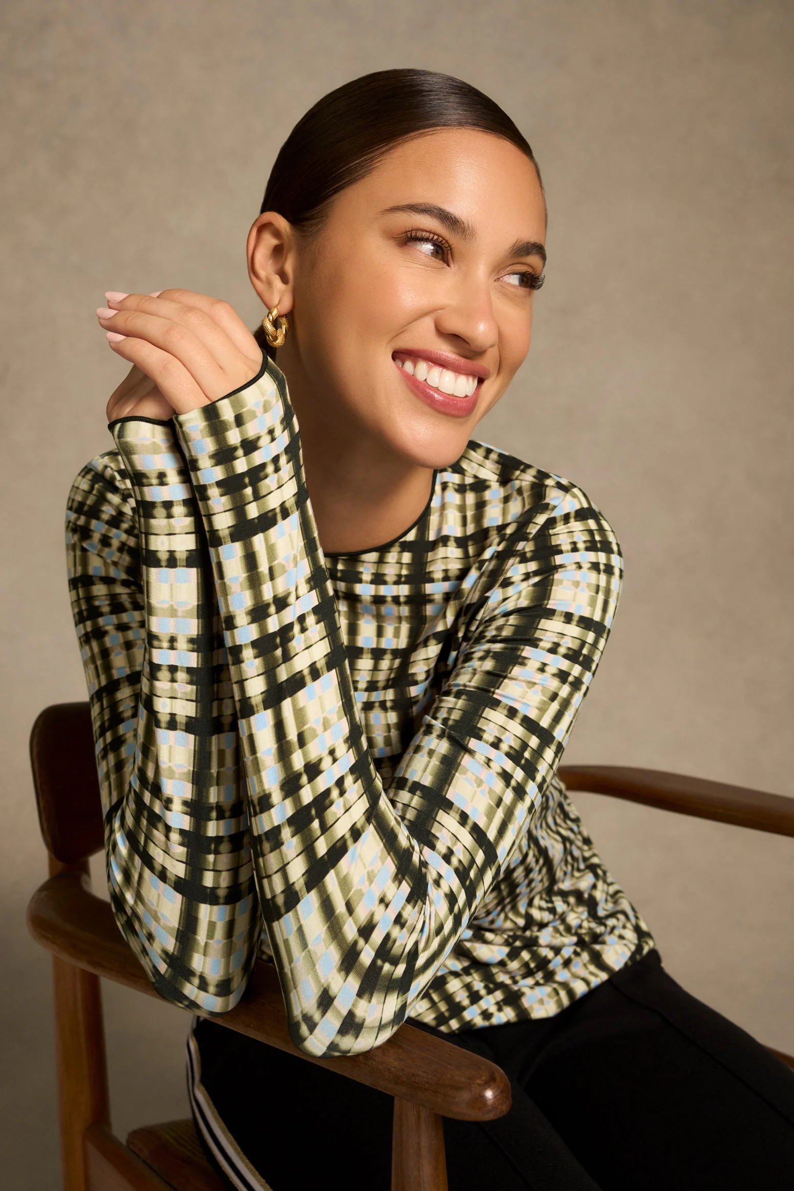 Relaxed Long Sleeve T-Shirt - Check Print - Image 4