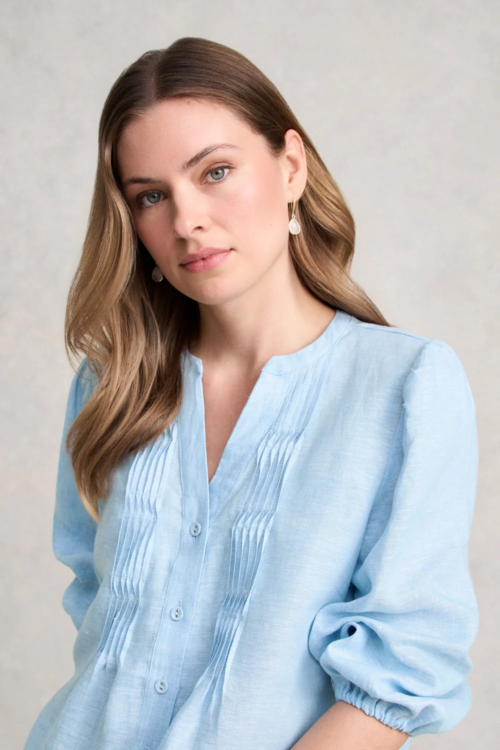 Pin Tuck Linen Shirt - Soft Blue - Image 4
