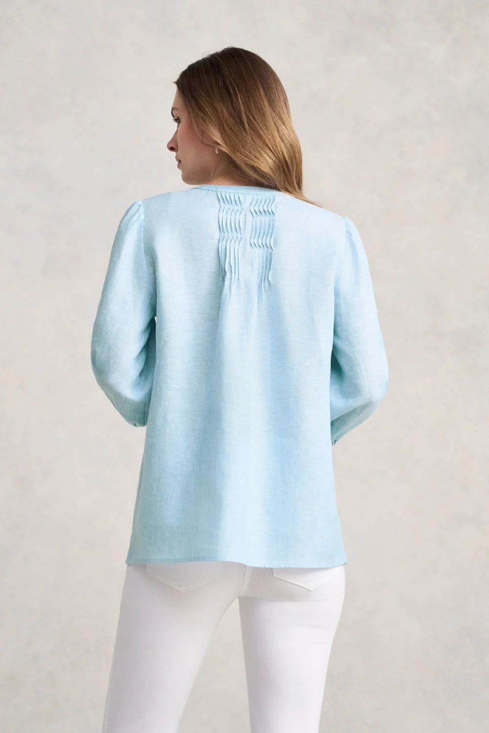 Pin Tuck Linen Shirt - Soft Blue - Image 5