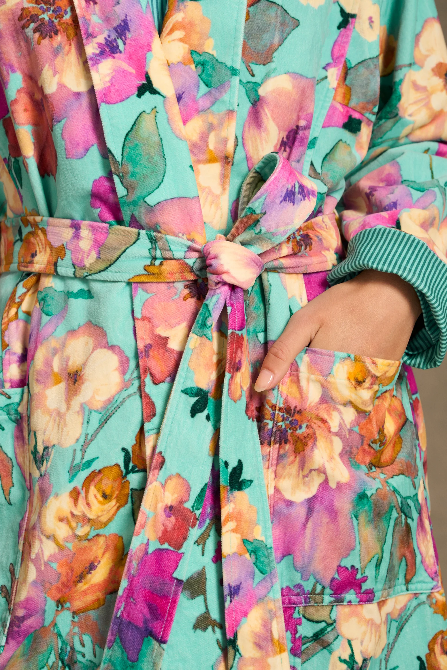 Printed Velour Robe - Azure Floral Print - Image 4