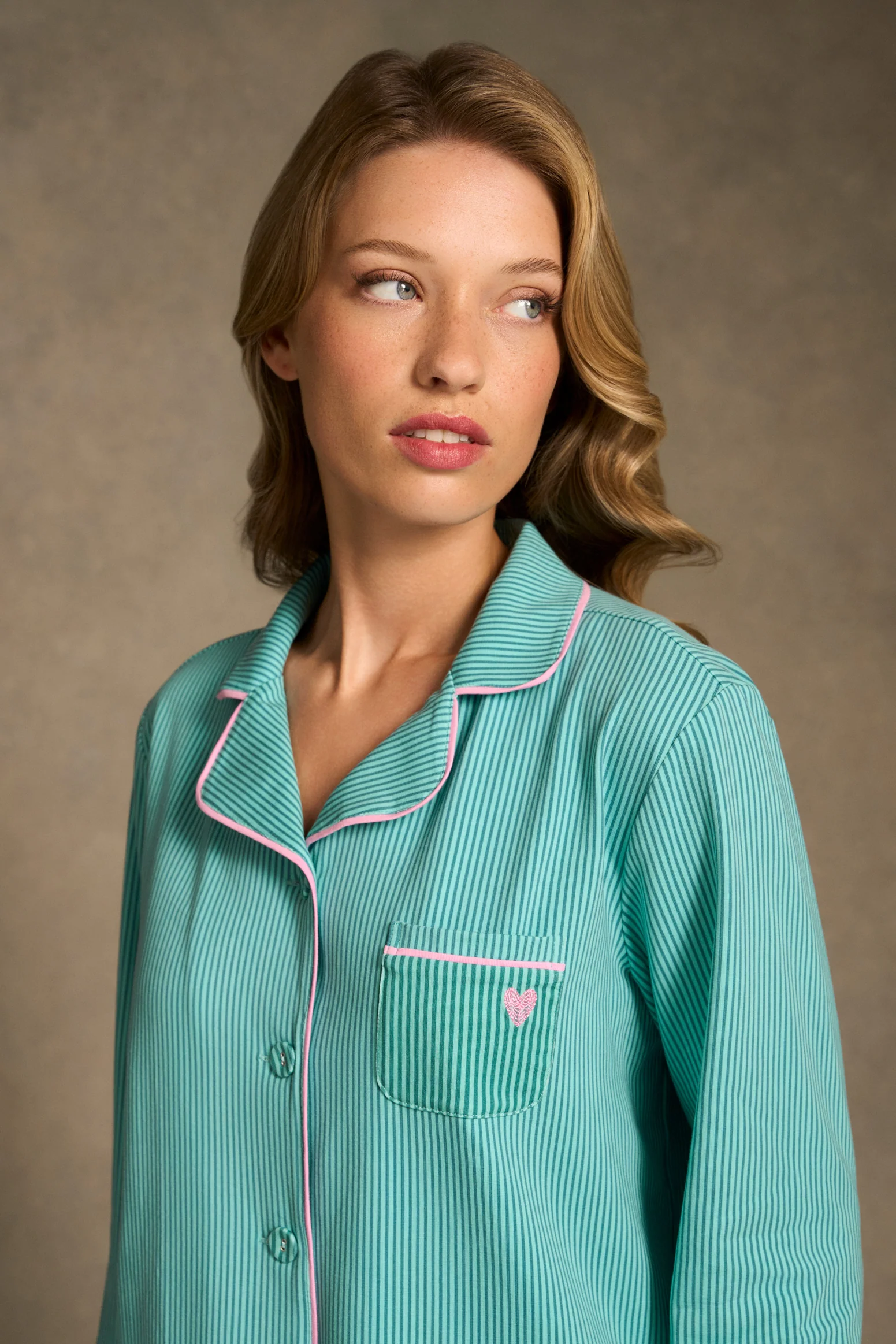 Printed Winter PJ - Teal & Aqua Stripe - Image 3