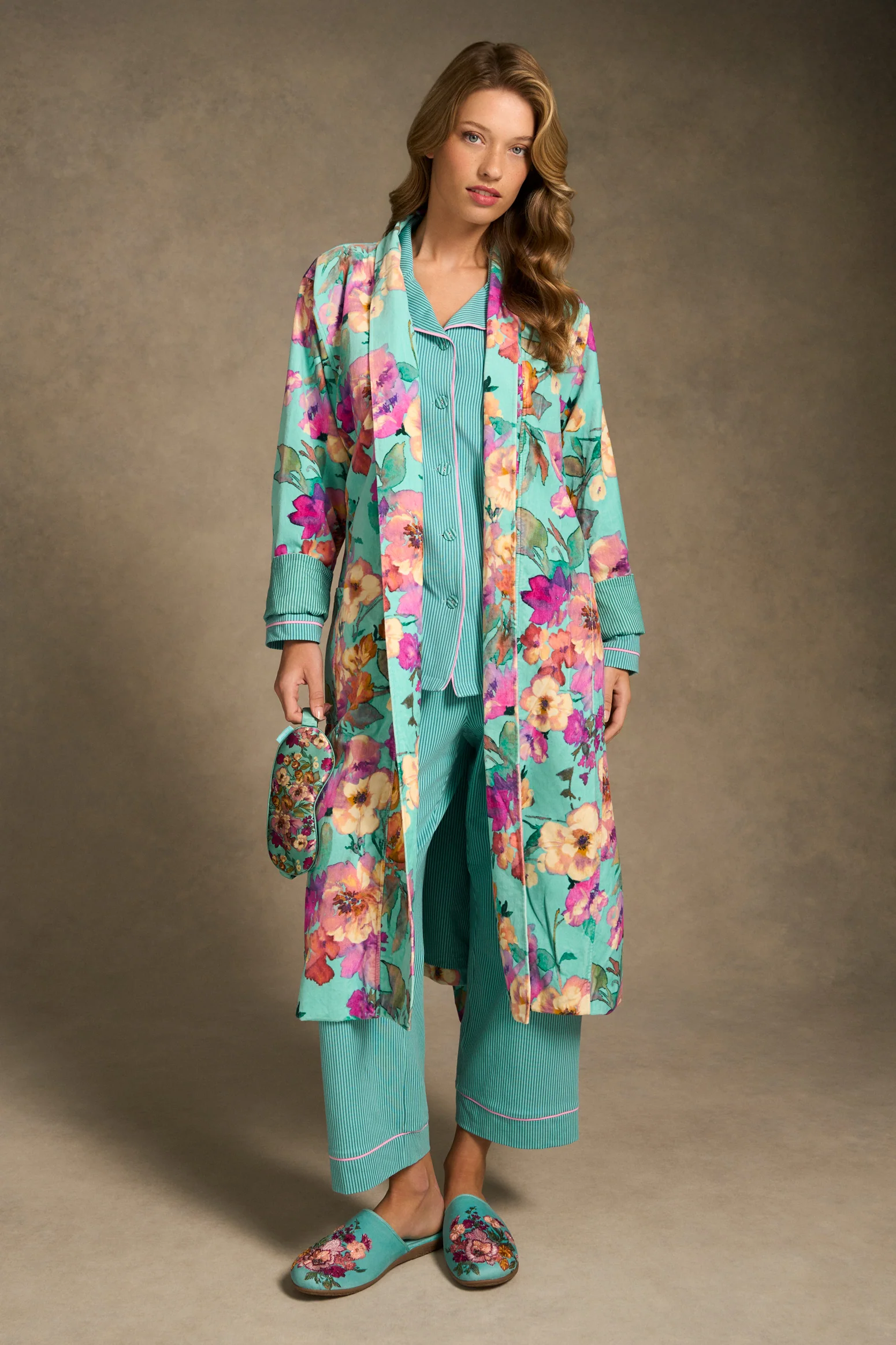 Printed Winter PJ - Teal & Aqua Stripe - Image 5