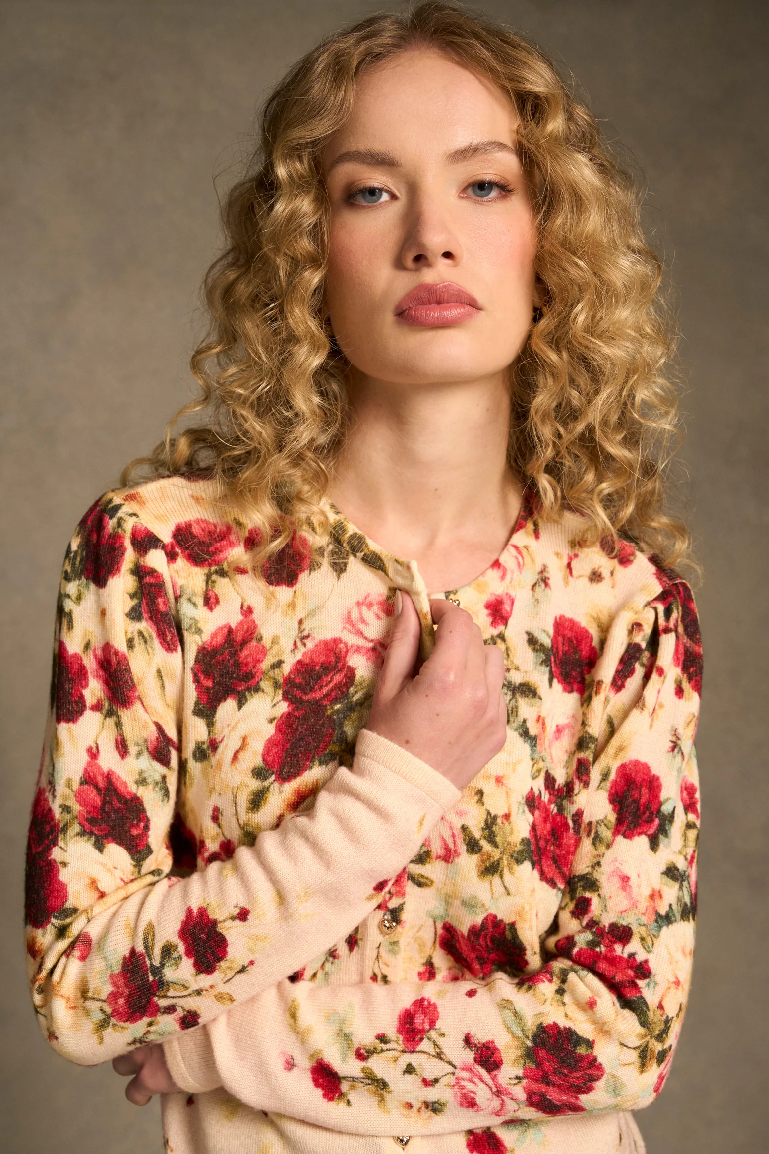 Printed Wool Cardigan - Sweet Blossoms Print - Image 4