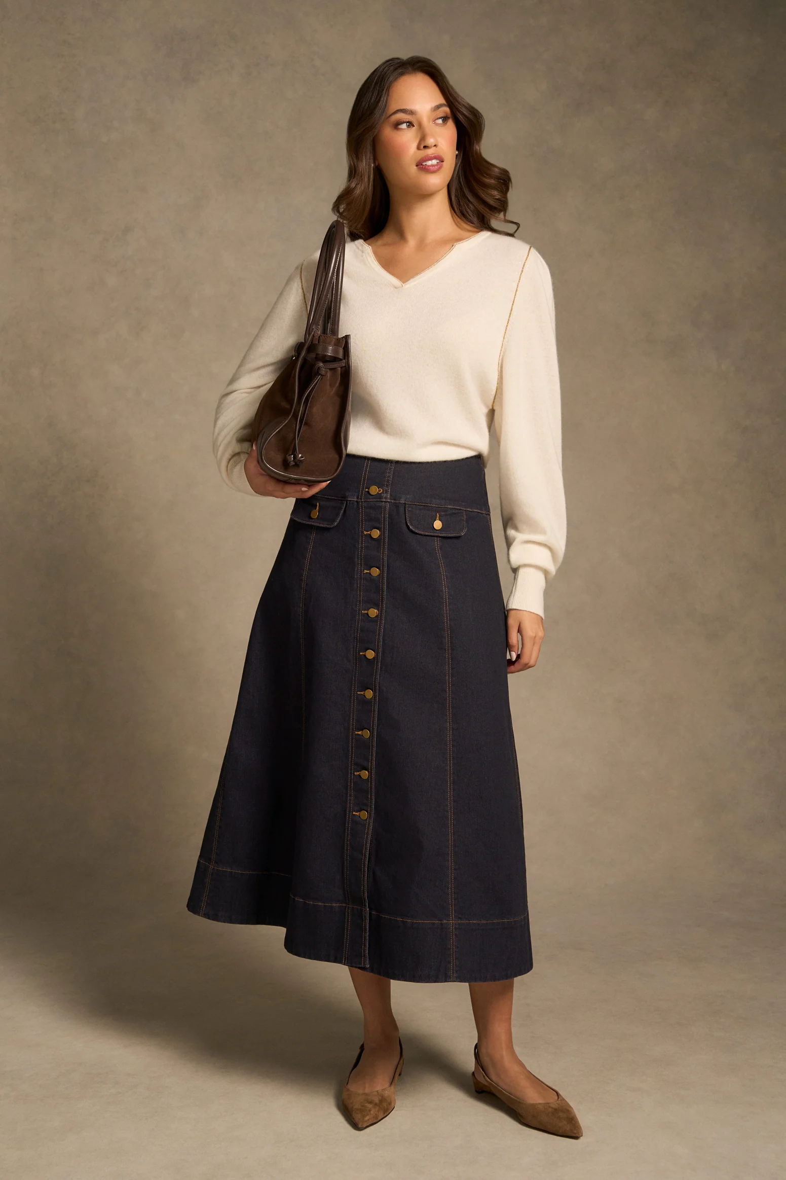 Button Front Denim Skirt - Dark Denim - Image 3