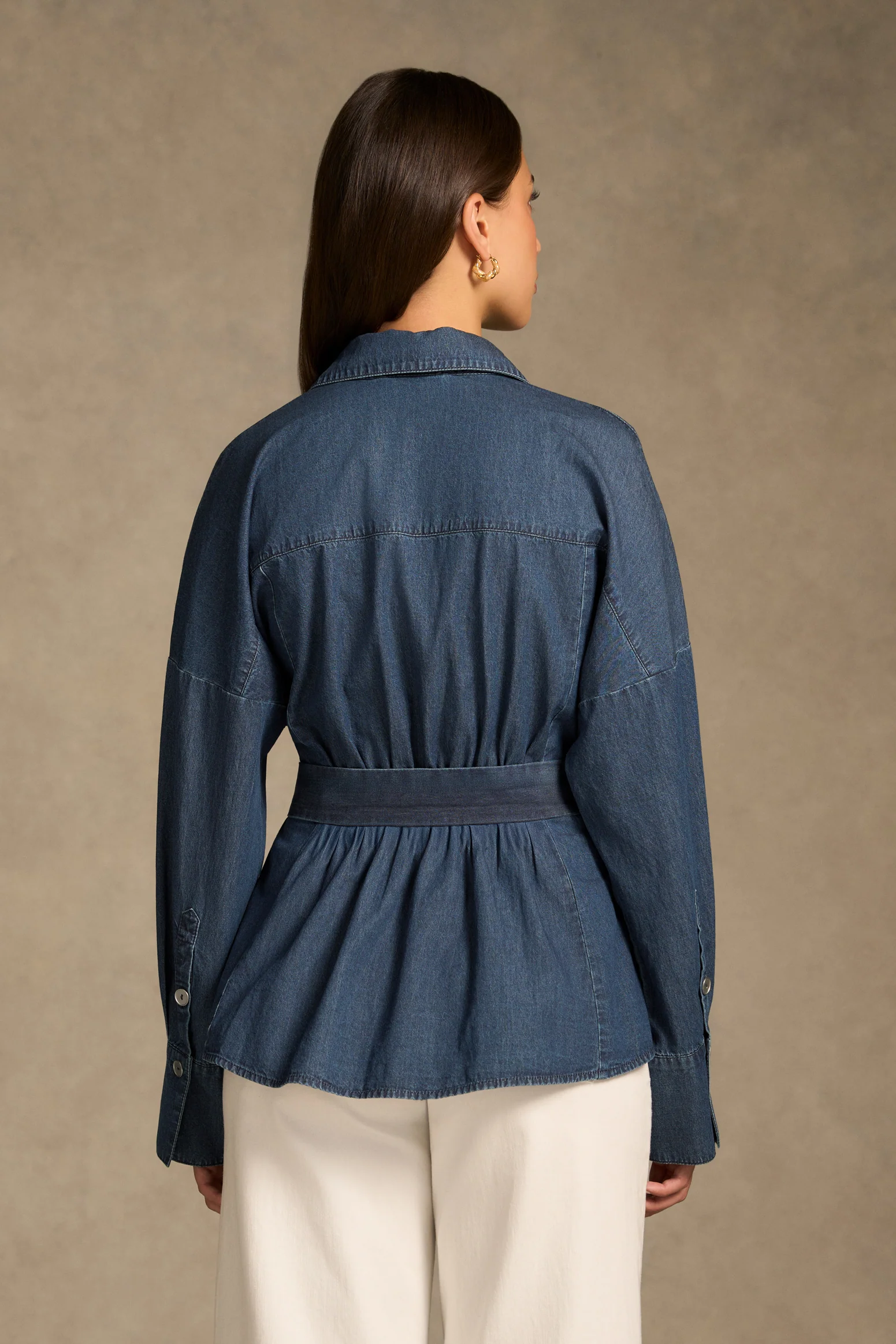 Chambray Belted Shirt - Dark Wash Denim - Image 10