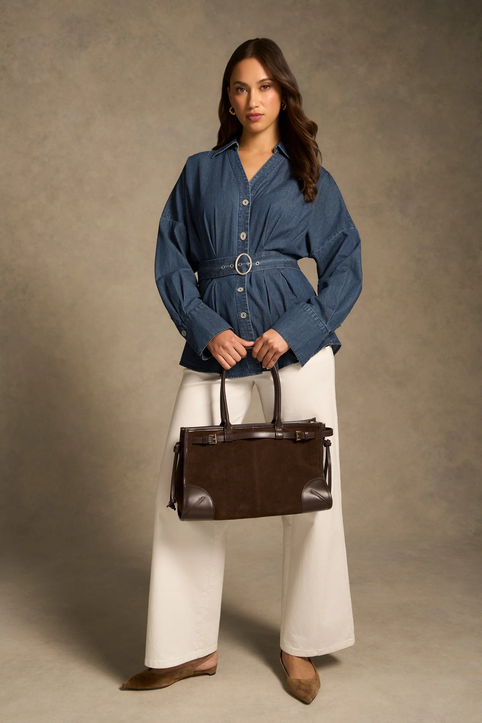 Chambray Belted Shirt - Dark Wash Denim - Image 4