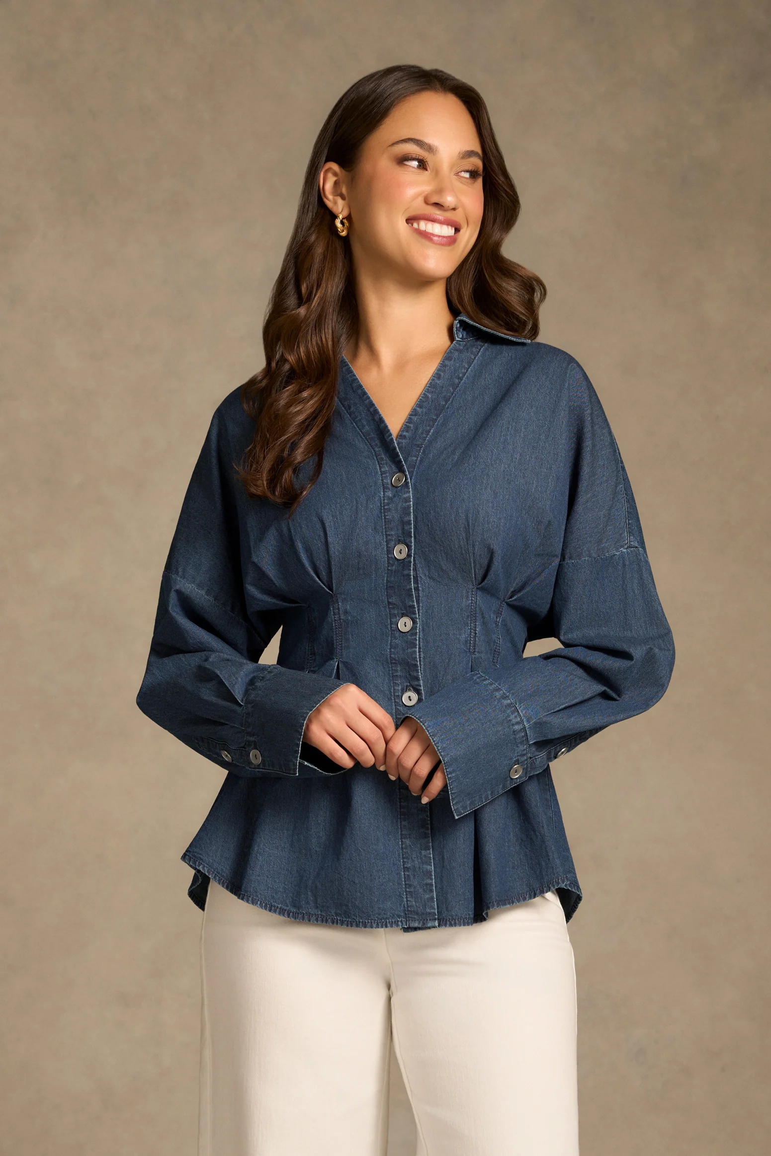 Chambray Belted Shirt - Dark Wash Denim - Image 8
