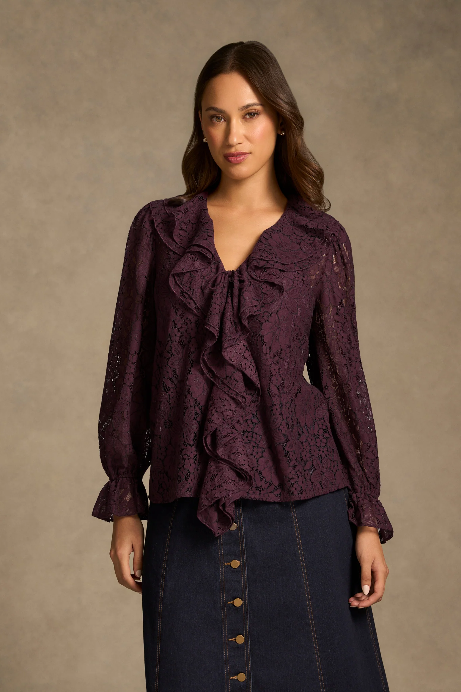 Frill Lace Blouse - Cherry - Image 4