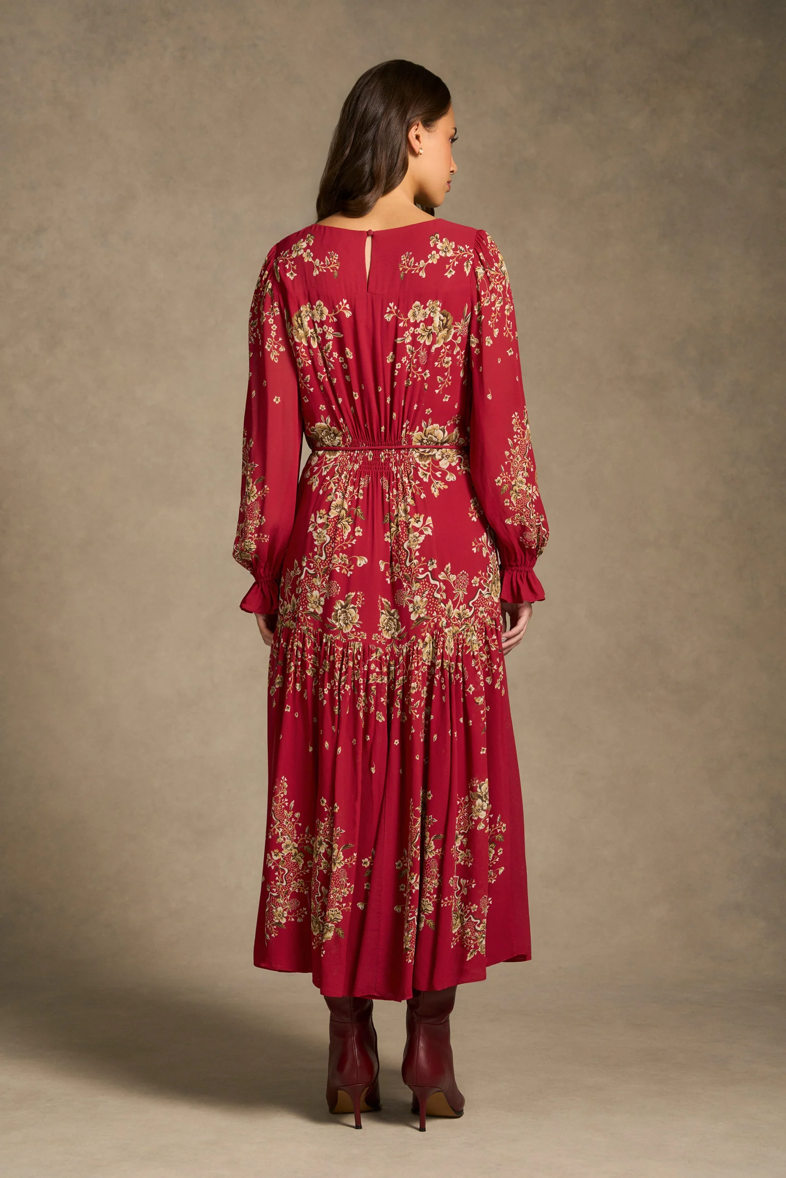 Knot Neck Midi Dress - Crimson Bloom Print - Image 6