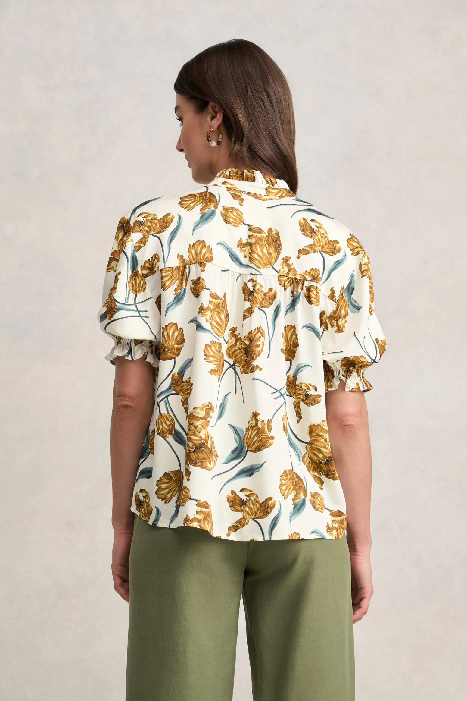 Puff Sleeve Printed Blouse - Floating Stem Print - Image 5