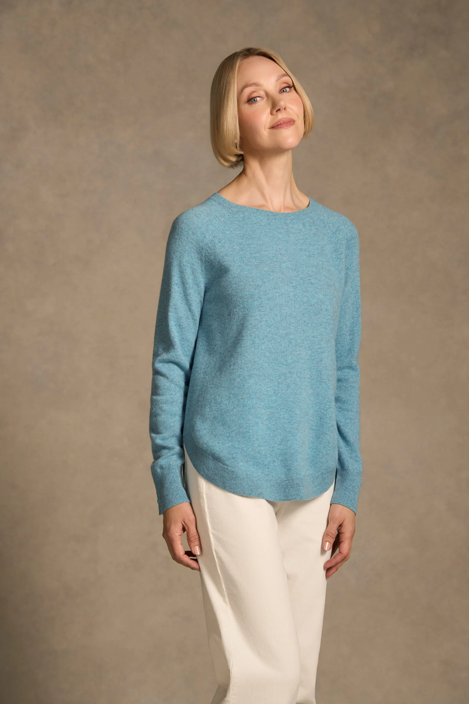 Button Detail Merino Jumper - Aqua Marle - Image 2