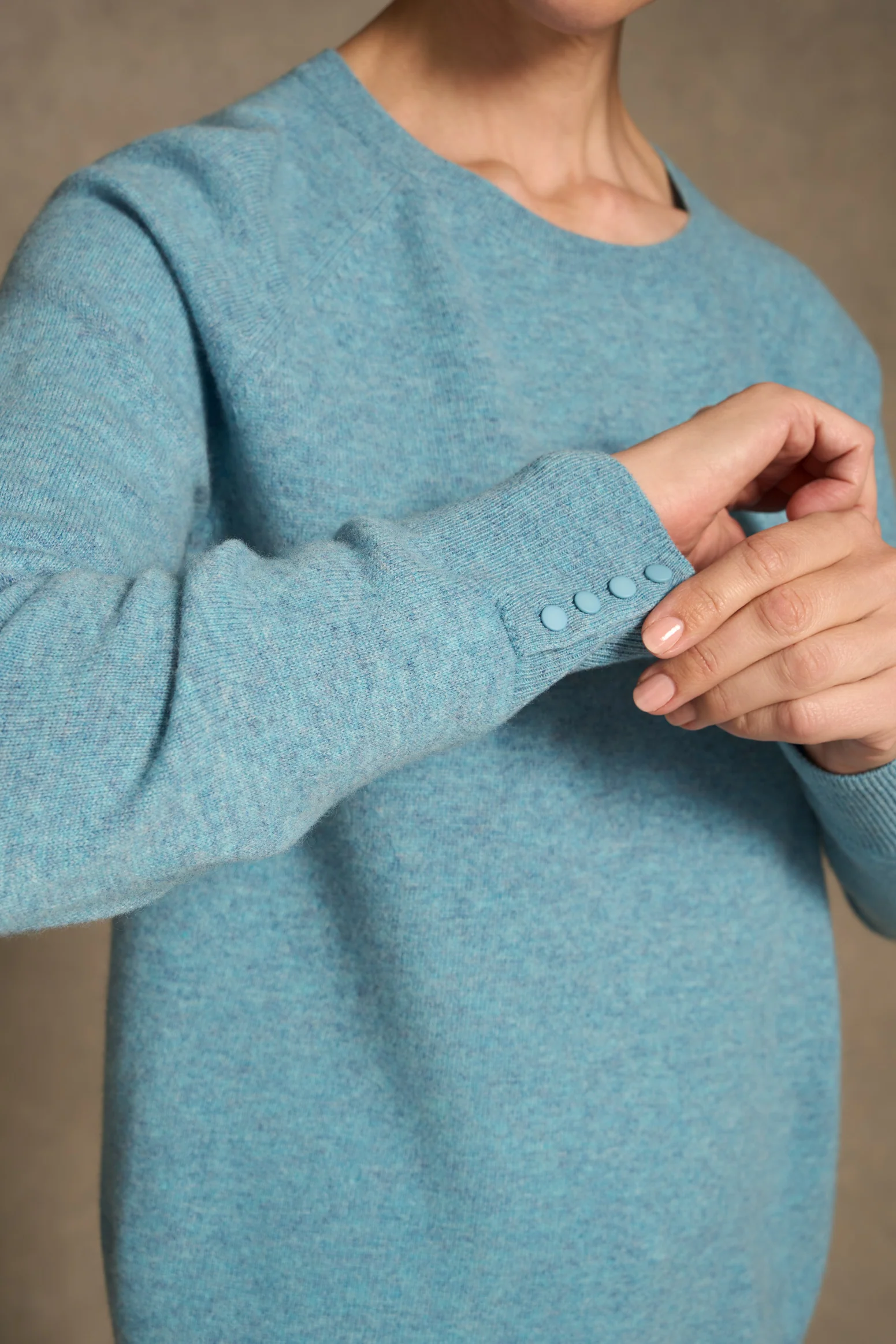 Button Detail Merino Jumper - Aqua Marle - Image 3