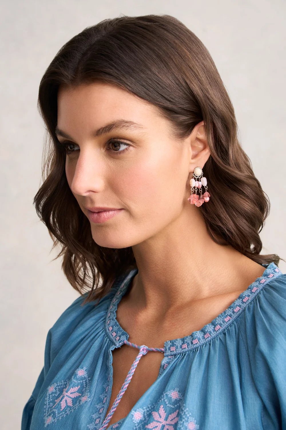 Mixed Bead Earrings - Pink - Image 2