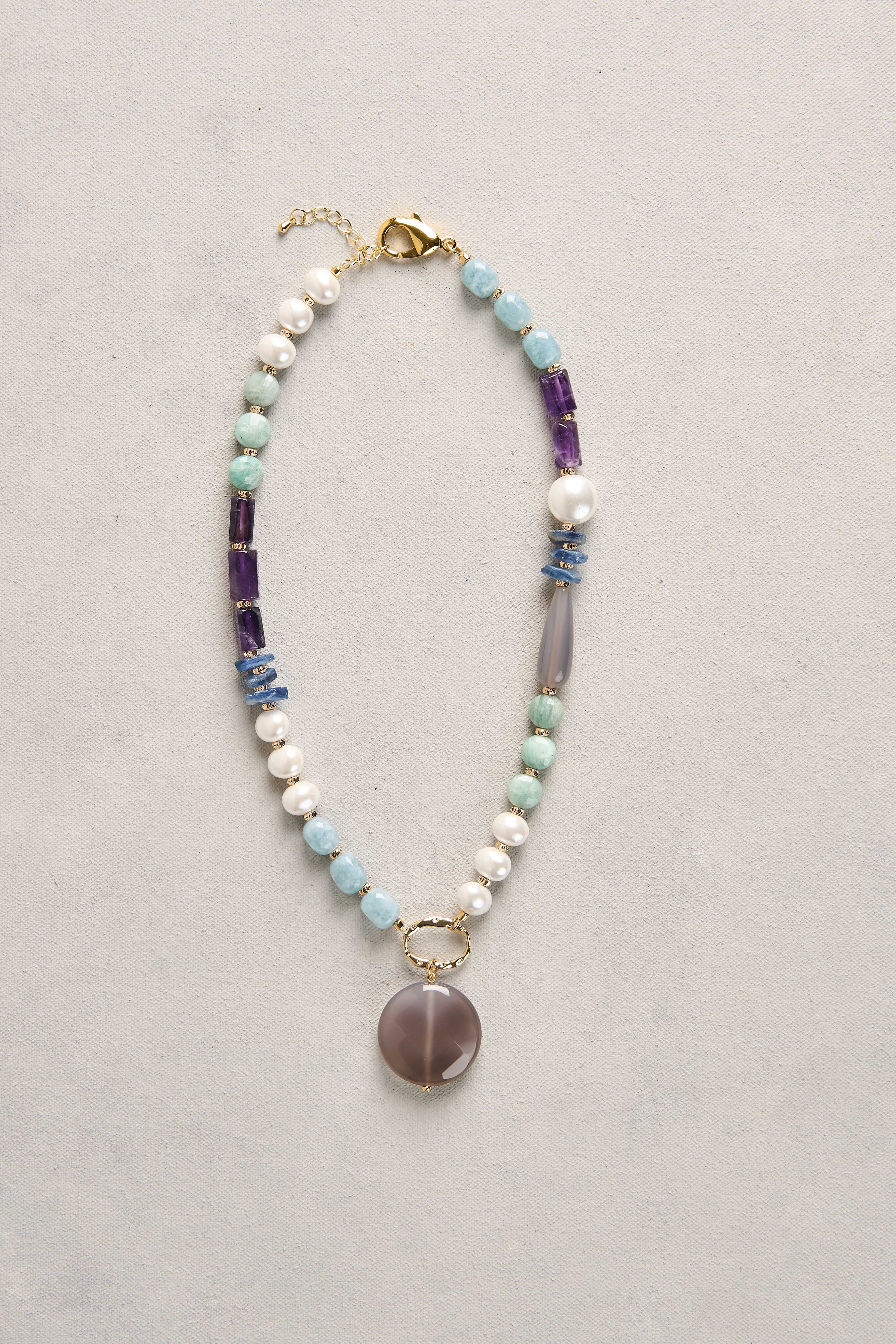 Mixed Bead Pendant Necklace - Blue Multi - Image 3